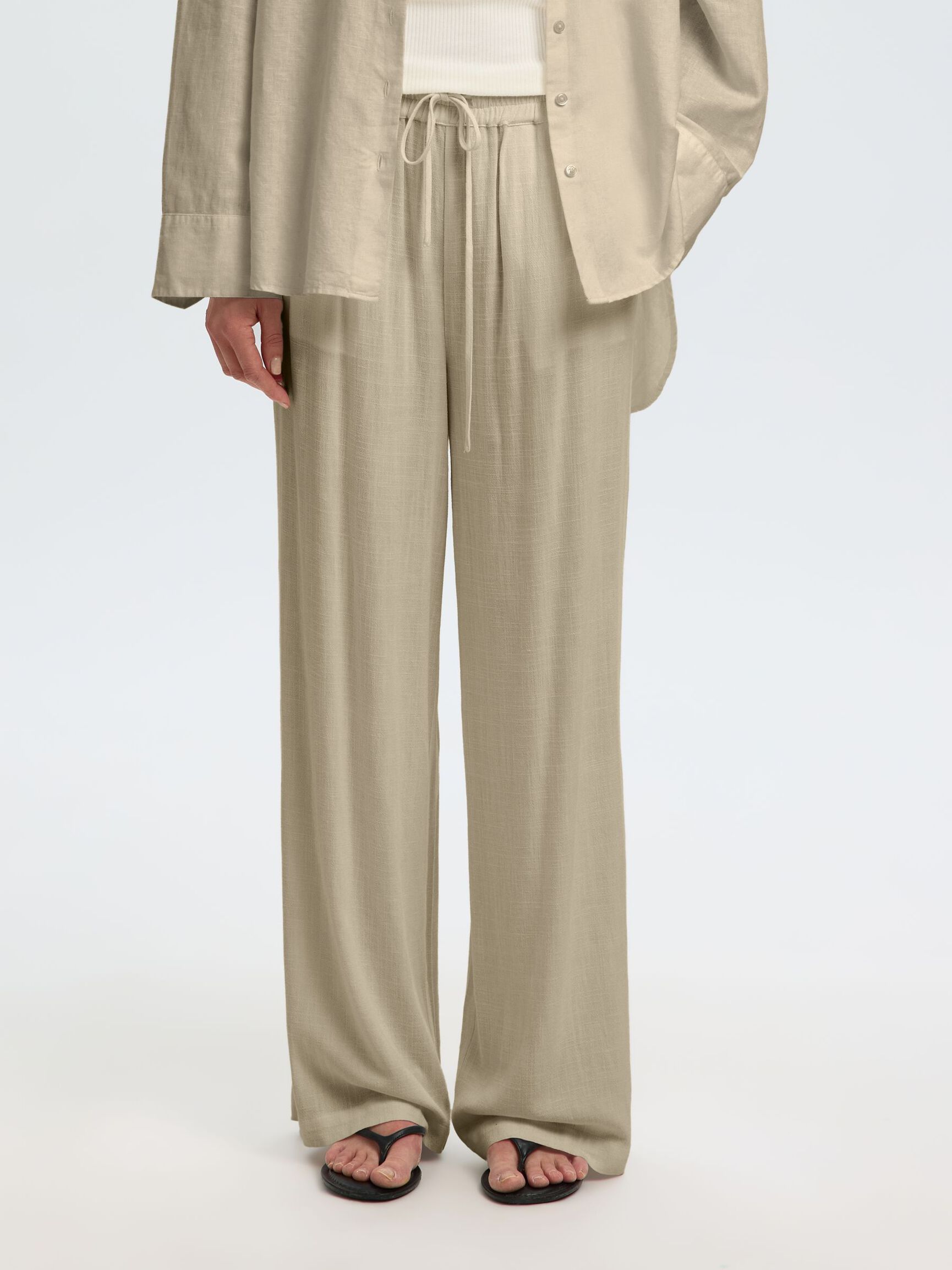 VISCOSE BLEND TROUSERS, Greige, highres