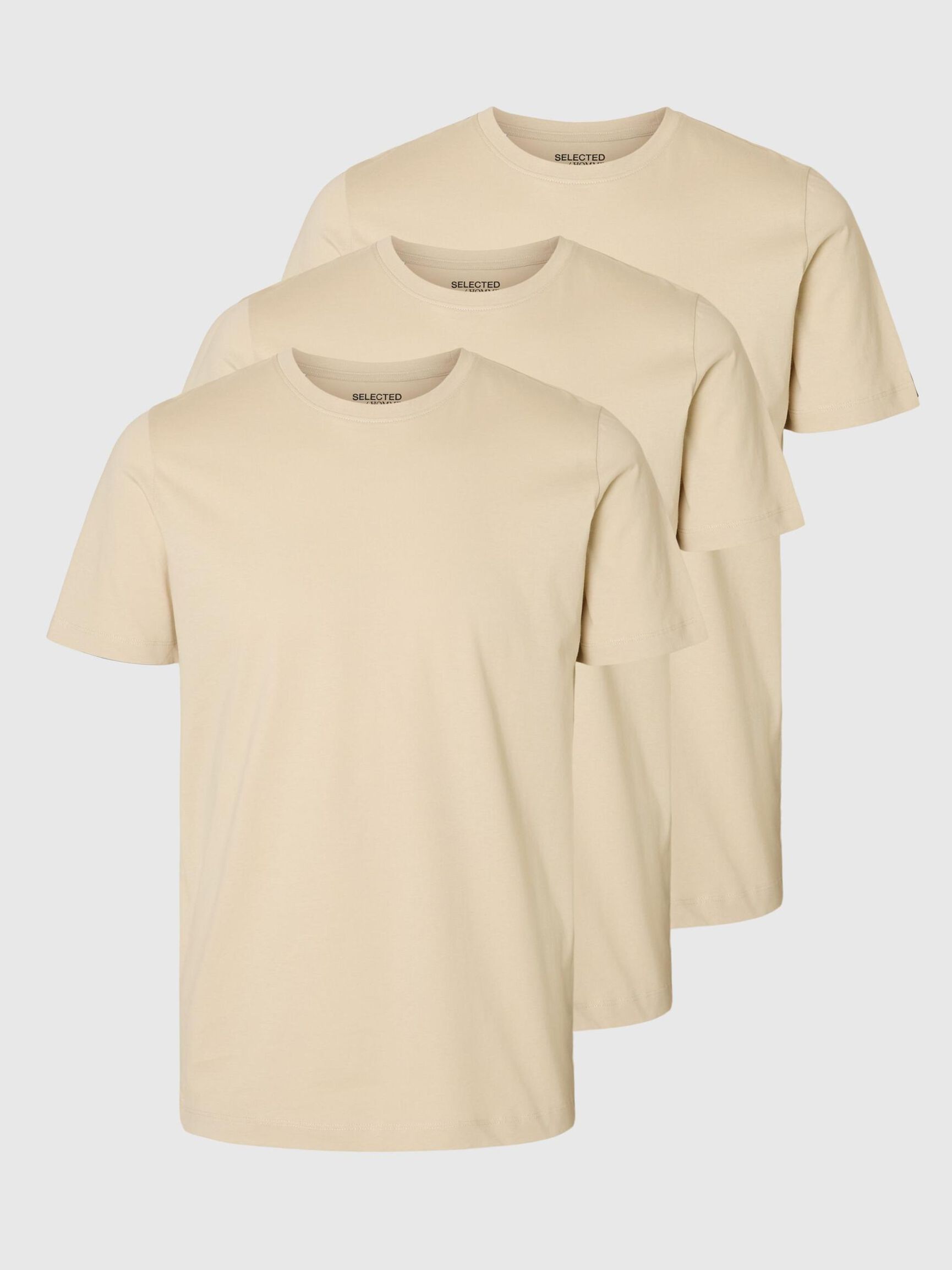 3-PACK COTTON T-SHIRT, Oatmeal, highres