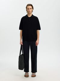 RELAXED FIT POLOHEMD AUS STRICK, Black, highres