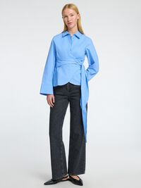 LANGÆRMET SLÅ-OM-BLUSE, Cornflower Blue, highres