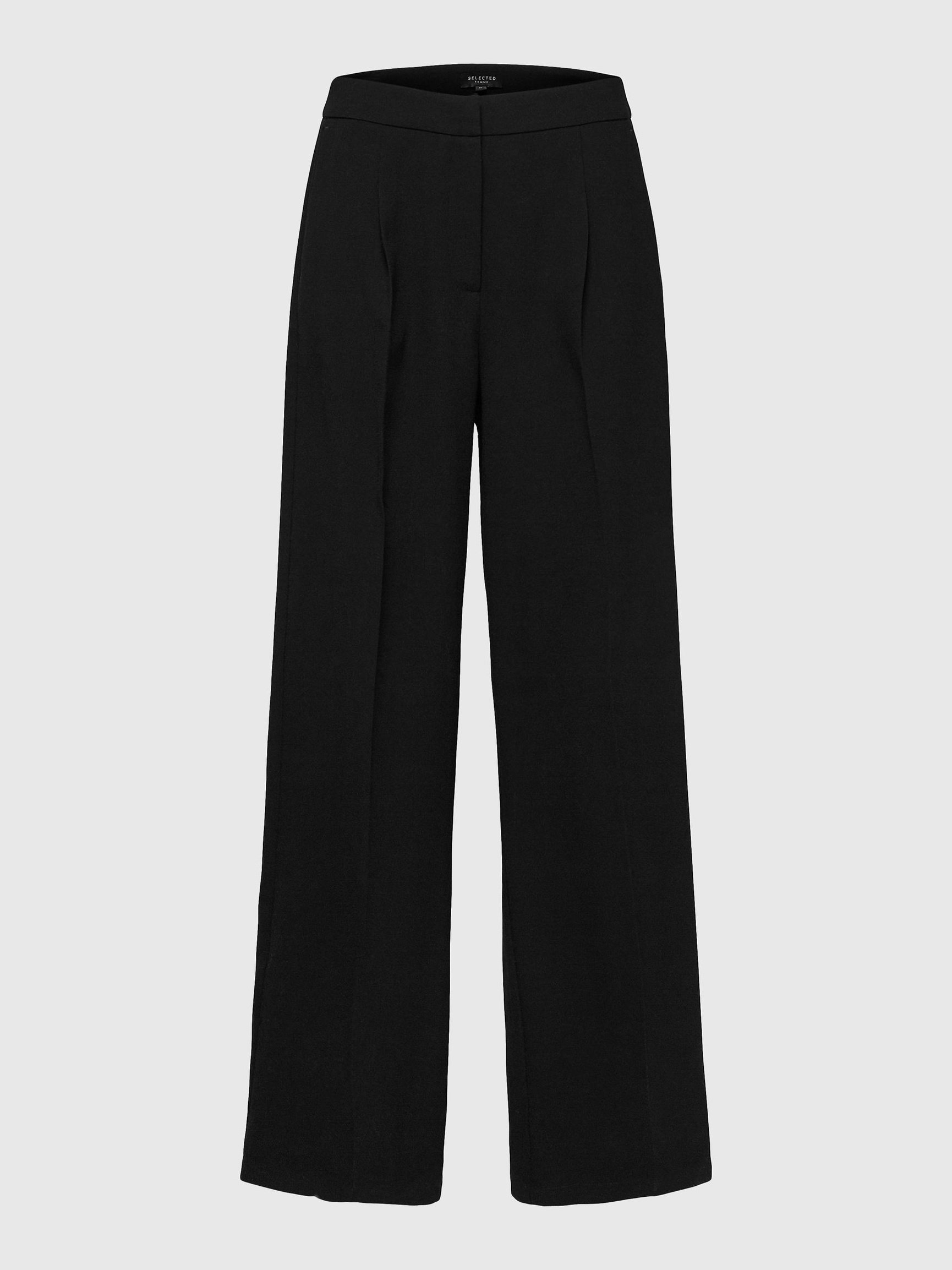 WOVEN WIDE-LEG TROUSERS, Black, highres