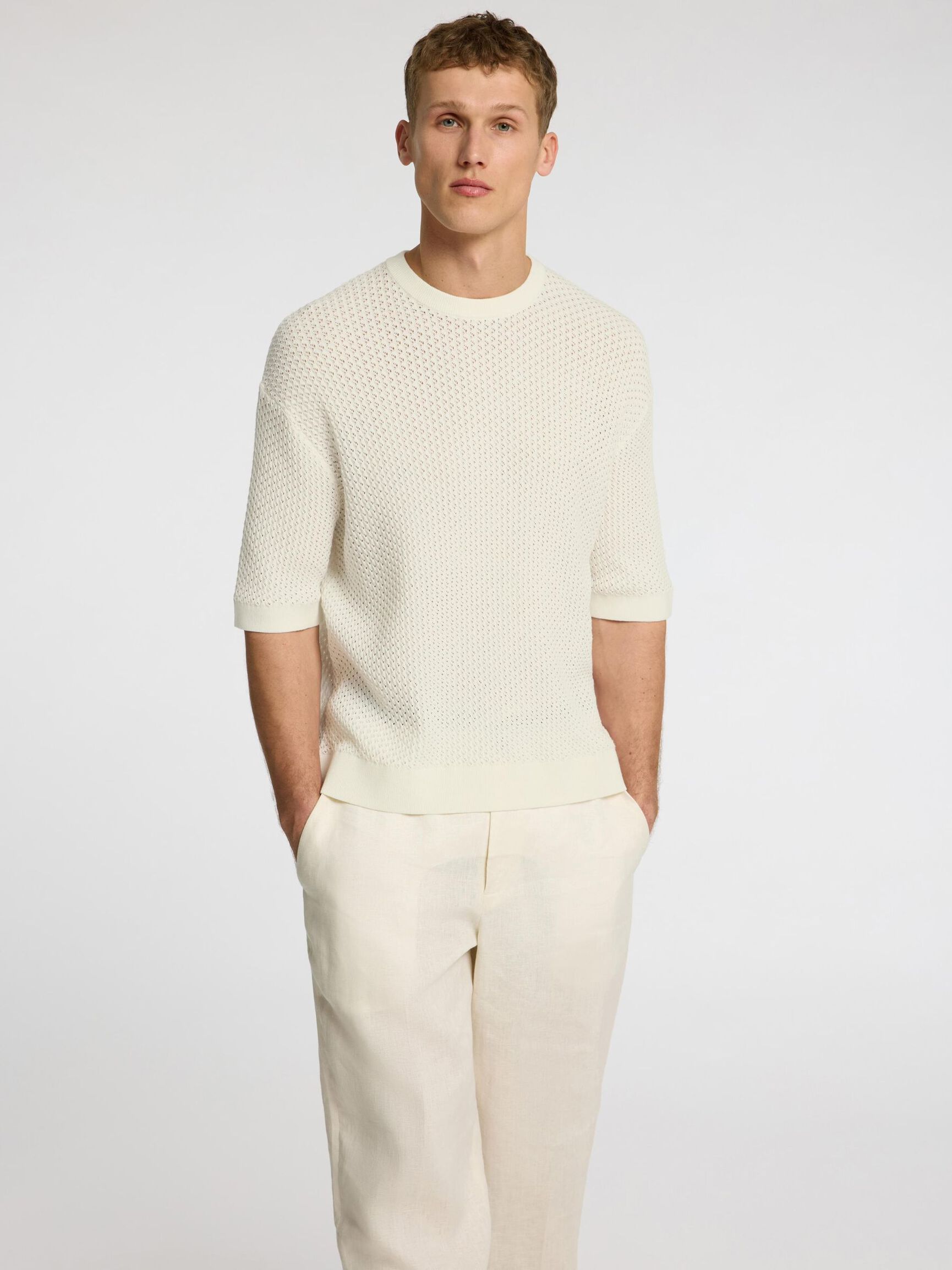 KNITTED T-SHIRT, Egret, highres