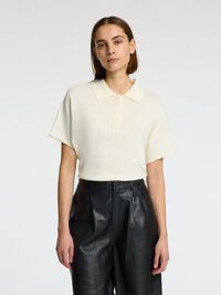 KORTÆRMET STRIKKET POLOSHIRT, Birch, highres