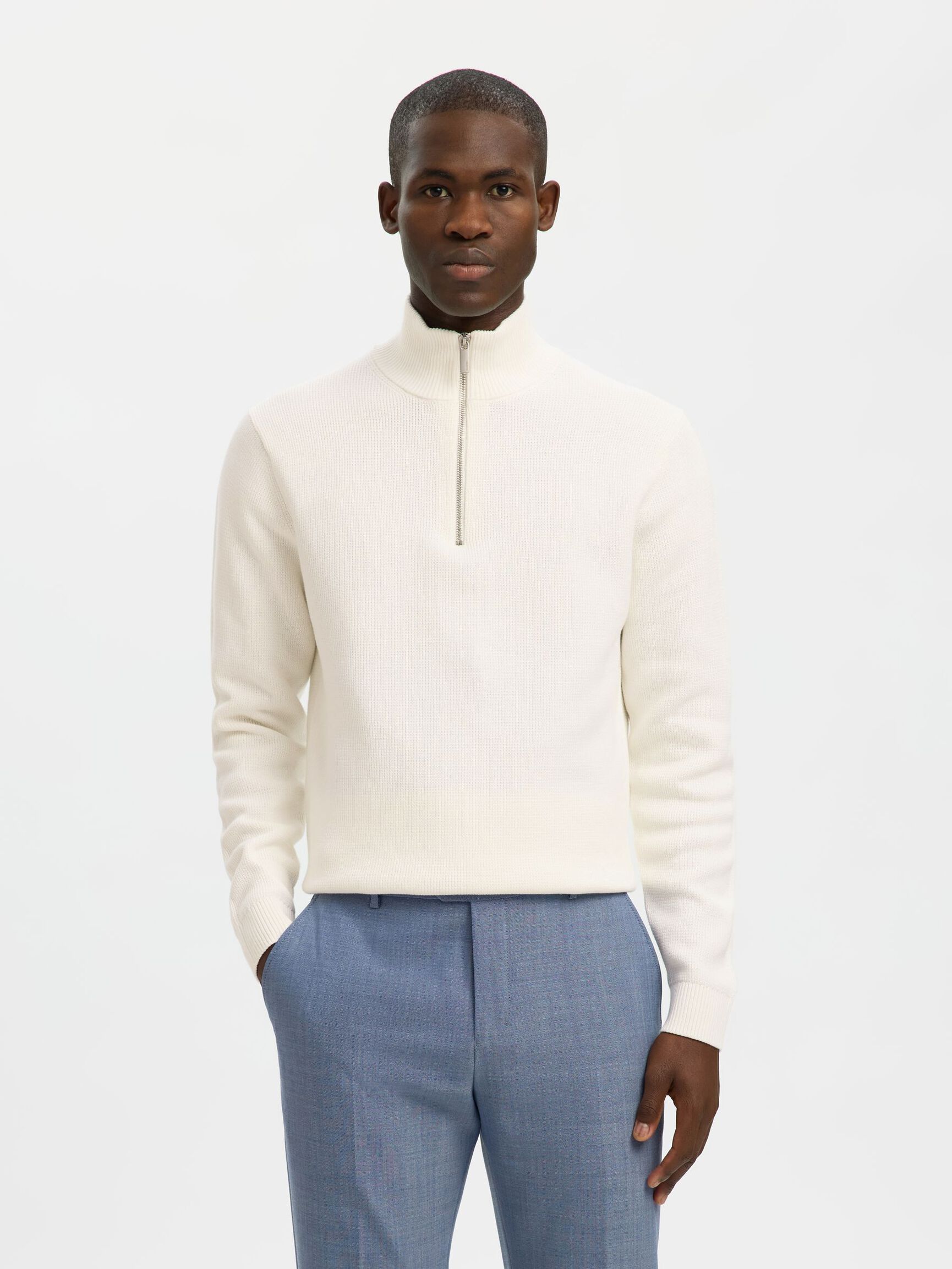 HALF-ZIP JUMPER, Bright White, highres