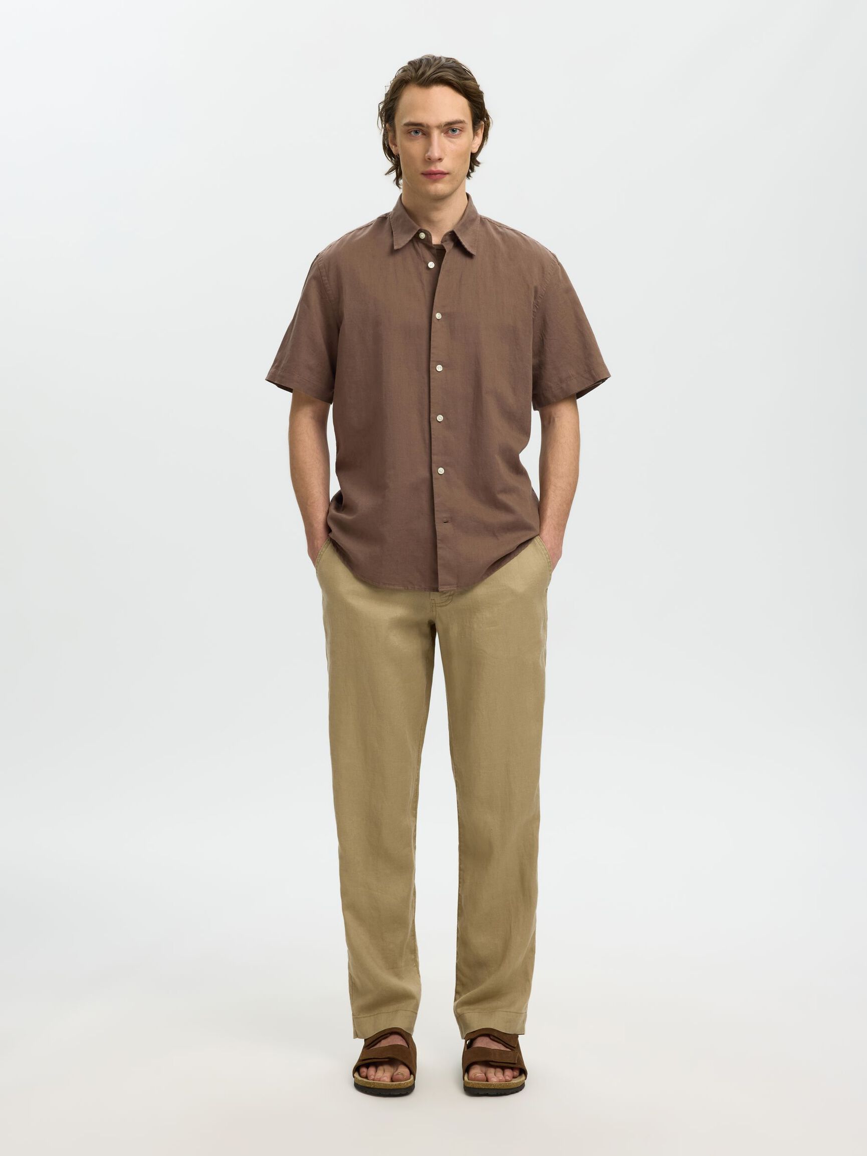 REGULAR FIT LINEN-BLEND SHIRT, Chocolate Chip, highres