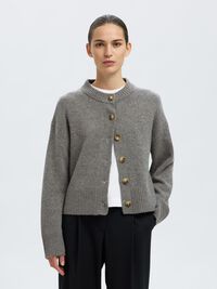 WOLL-KASCHMIR-MIX STRICKJACKE, Medium Grey Melange, highres