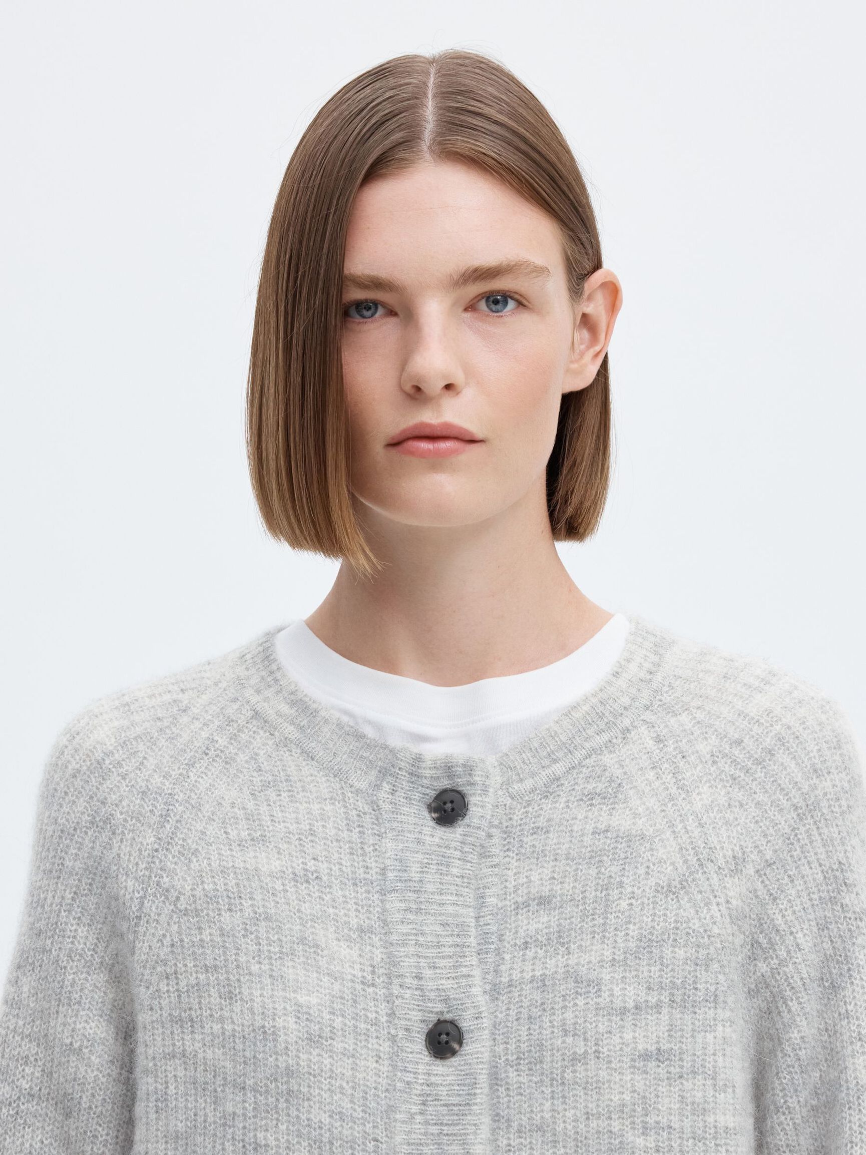 WOOL BLEND CARDIGAN, Light Grey Melange, highres