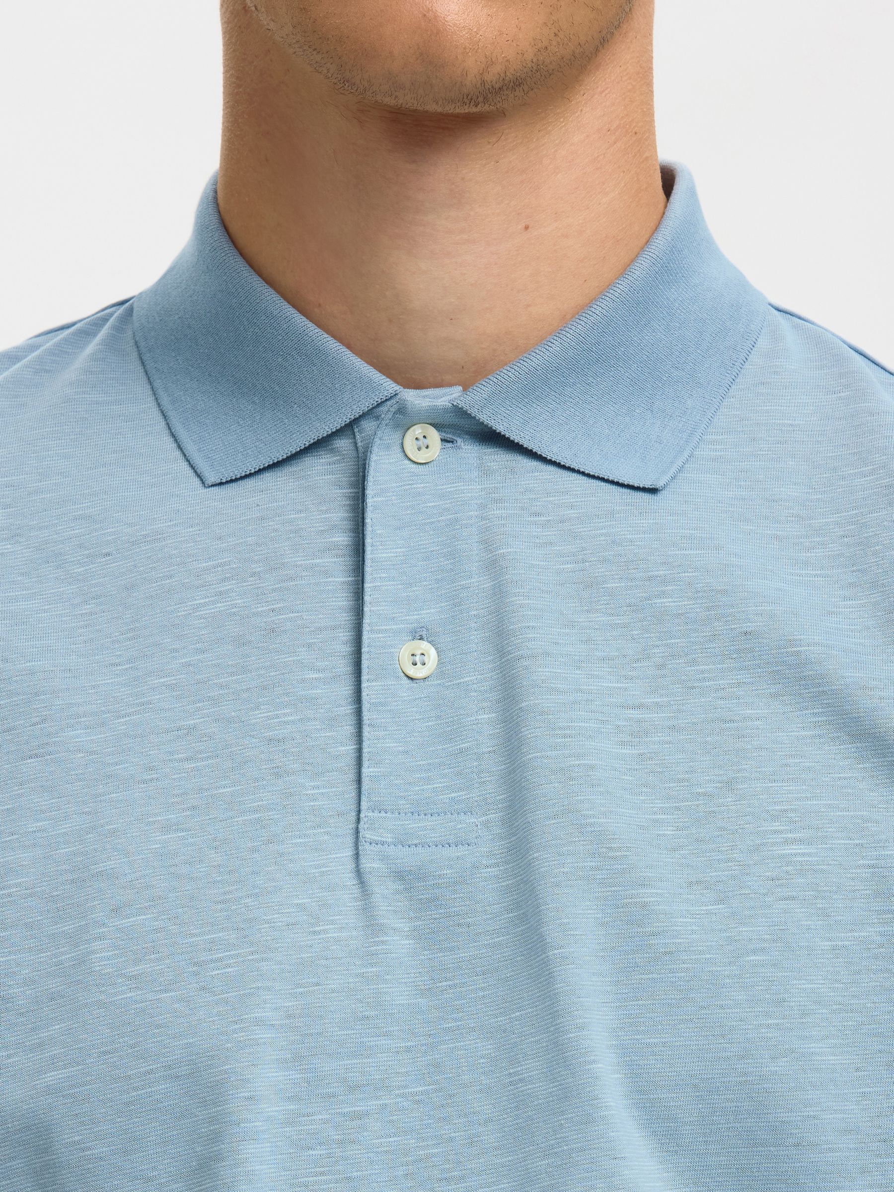 LINEN BLEND POLO SHIRT, Dusty Blue, highres