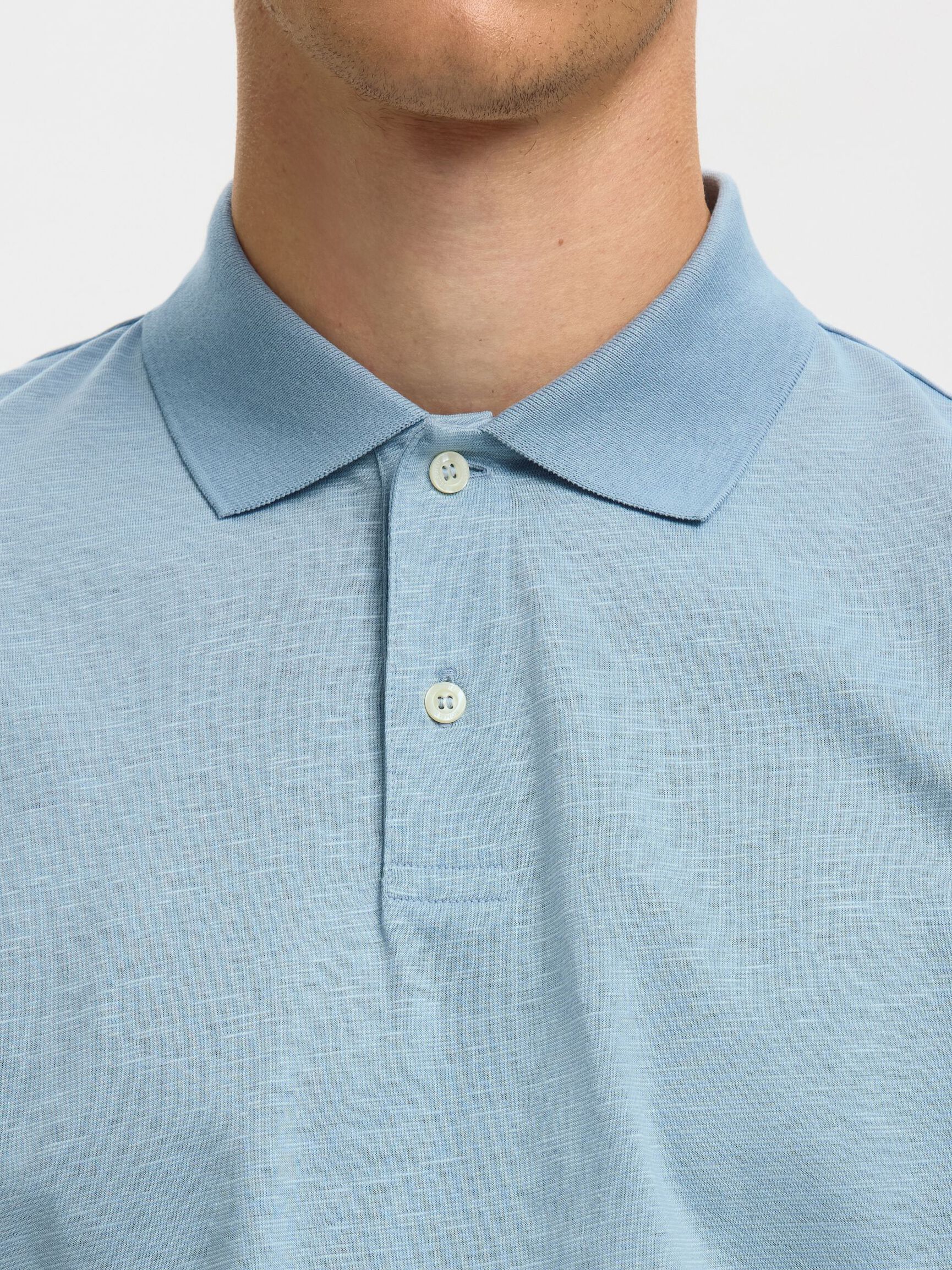 LINEN BLEND POLO SHIRT, Dusty Blue, highres