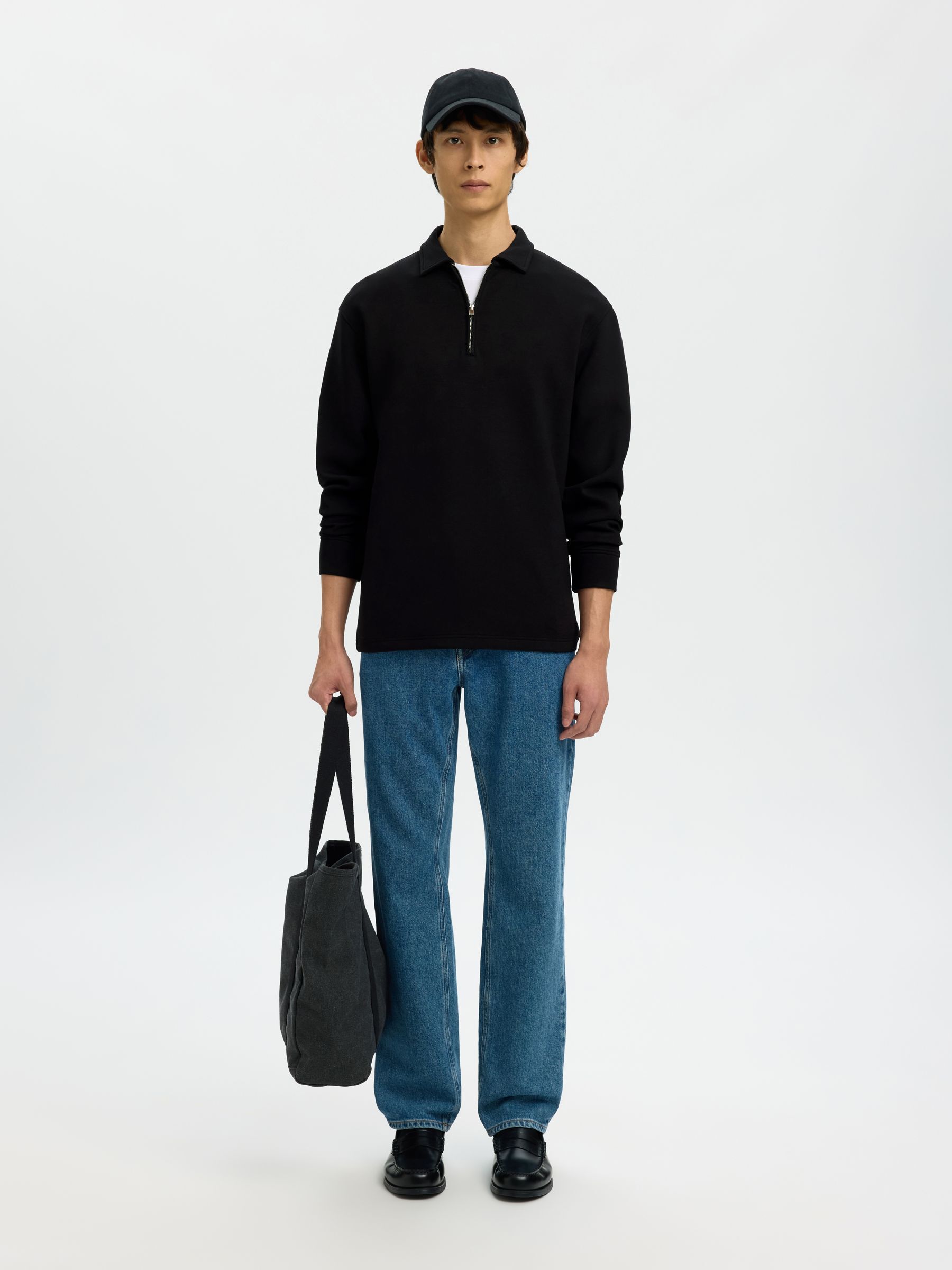 POLO STYLE SWEATSHIRT, Black, highres