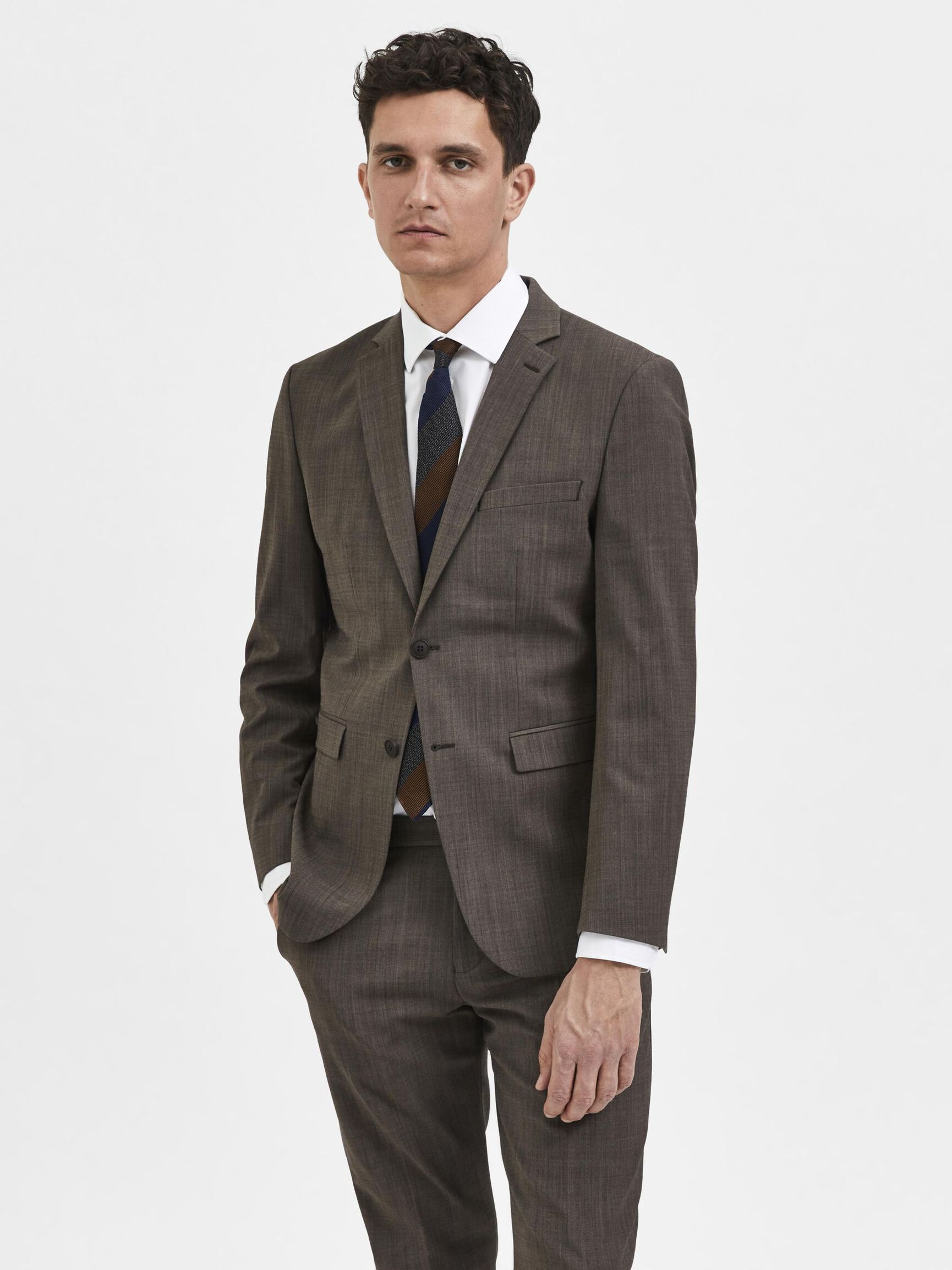 SLIM FIT WOOL BLEND BLAZER, Camel, highres