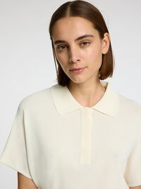 KORTÆRMET STRIKKET POLOSHIRT, Birch, highres