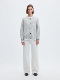 WOOL BLEND CARDIGAN, Light Grey Melange, highres