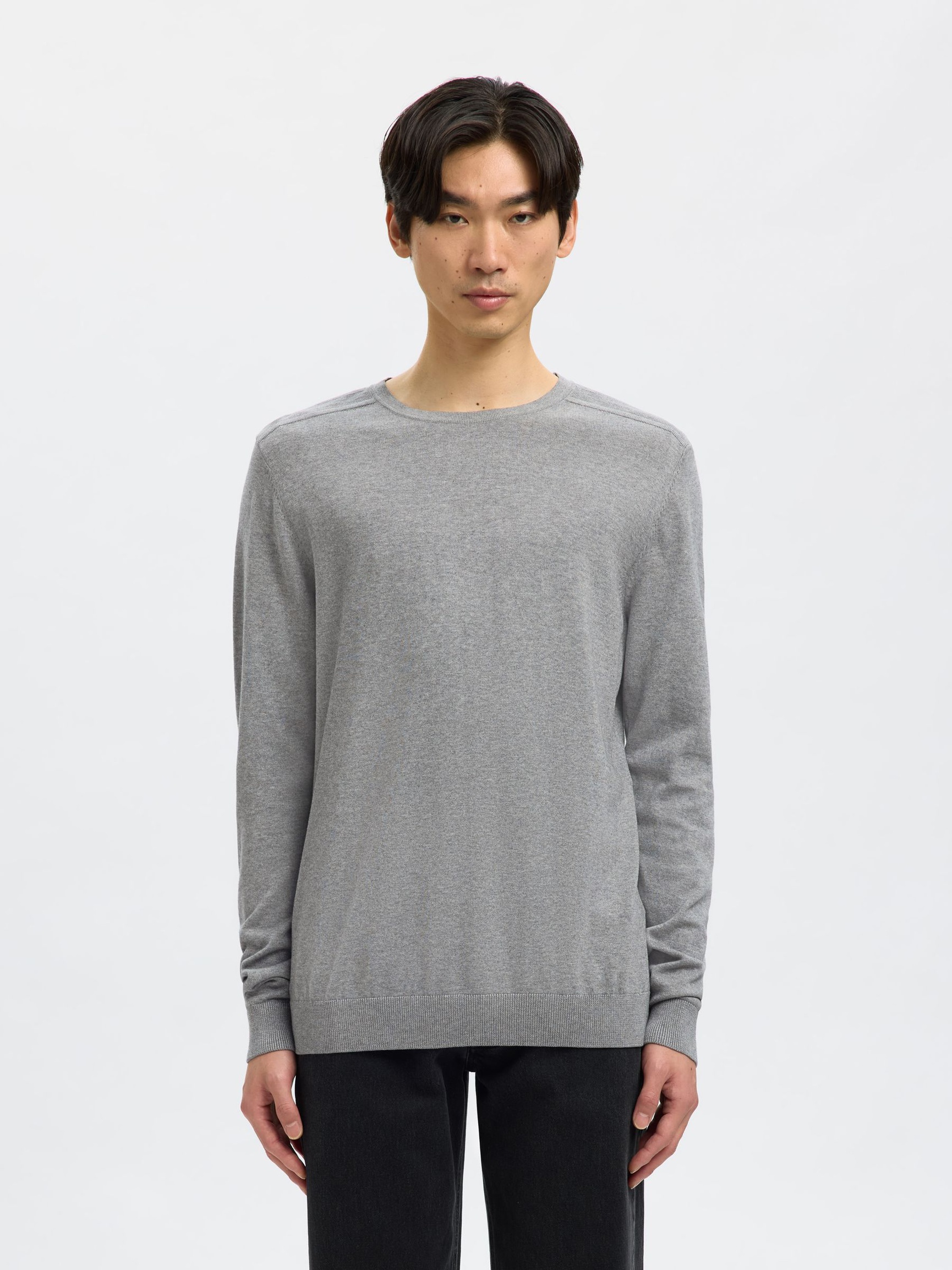 LANGARM PULLOVER MIT RUNDHALSAUSSCHNITT, Medium Grey Melange, highres