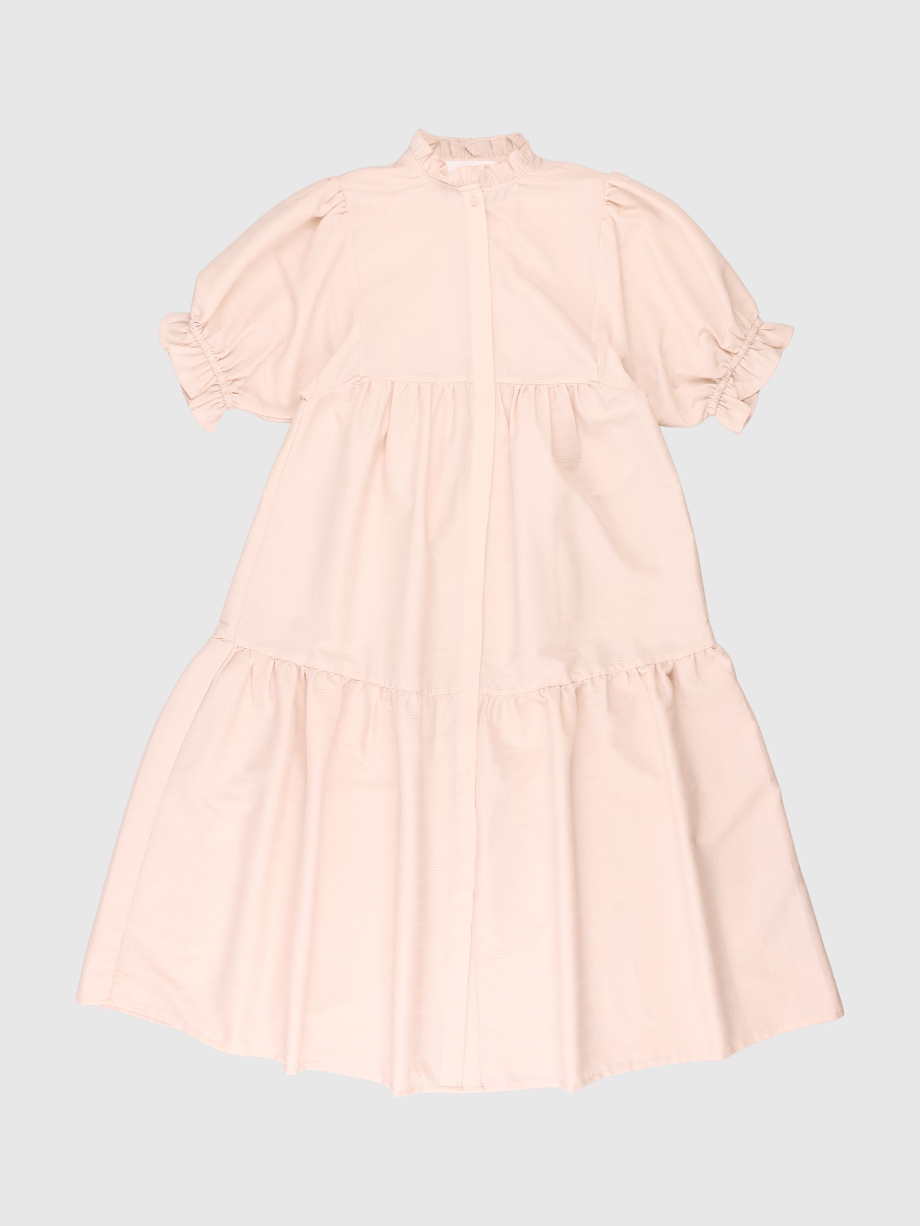 FRILL TRIM PUFF SLEEVE DRESS, Cameo Rose, highres