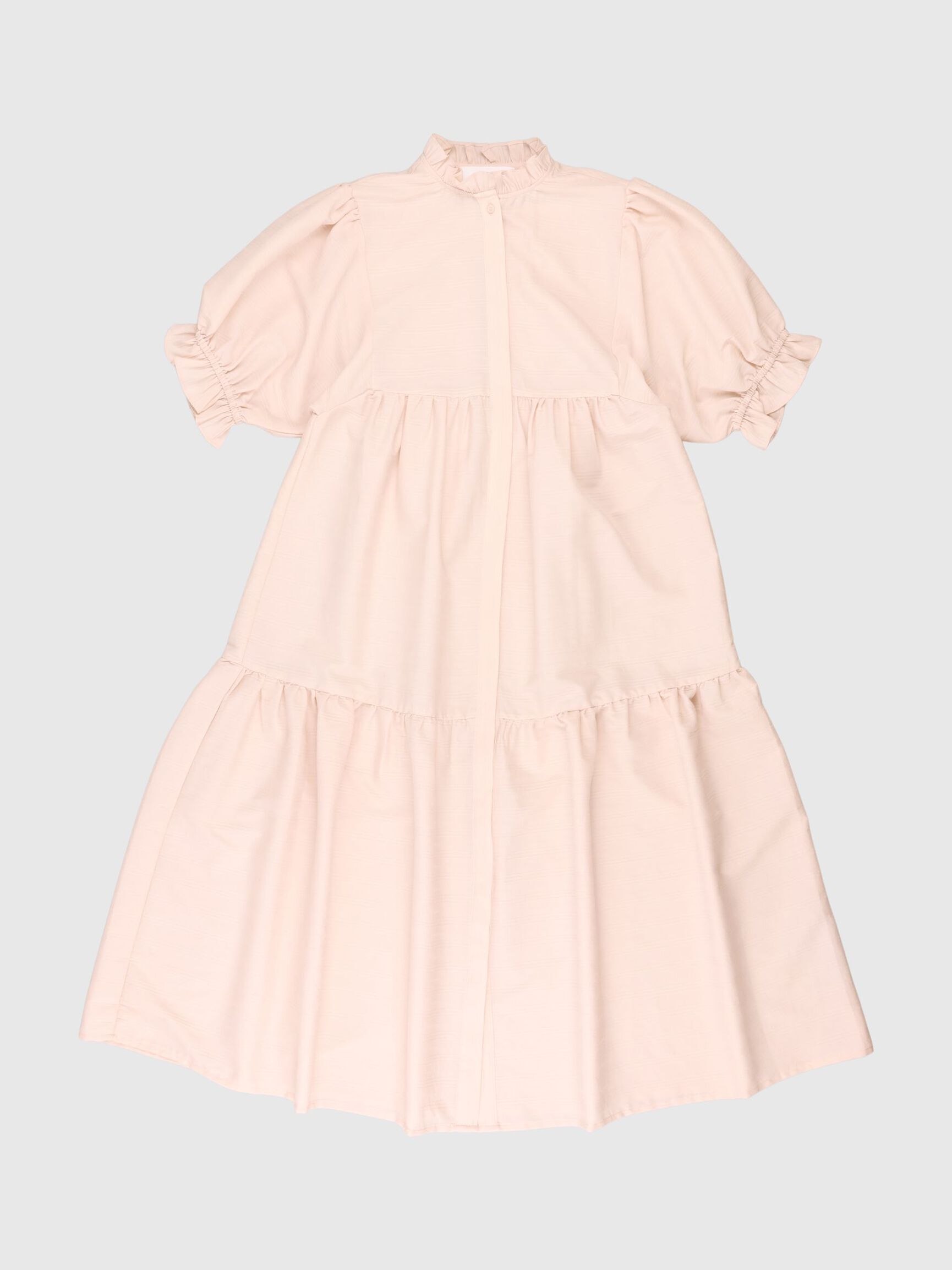 FRILL TRIM PUFF SLEEVE DRESS, Cameo Rose, highres