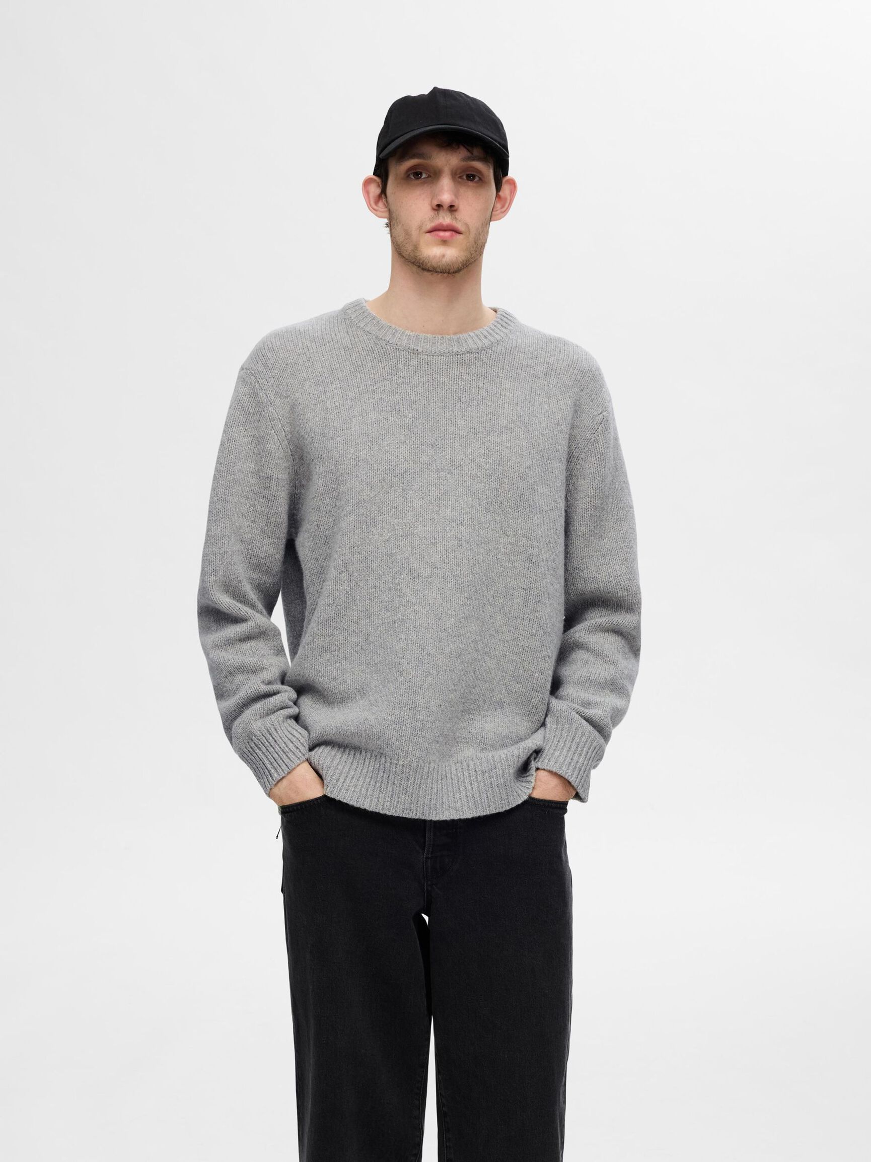 RELAXED FIT WOLLGEMISCH PULLOVER, Light Grey Melange, highres