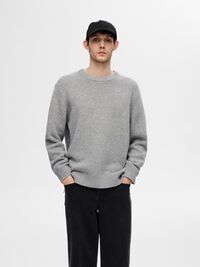 WOOL BLEND RELAXED FIT JUMPER, Light Grey Melange, highres