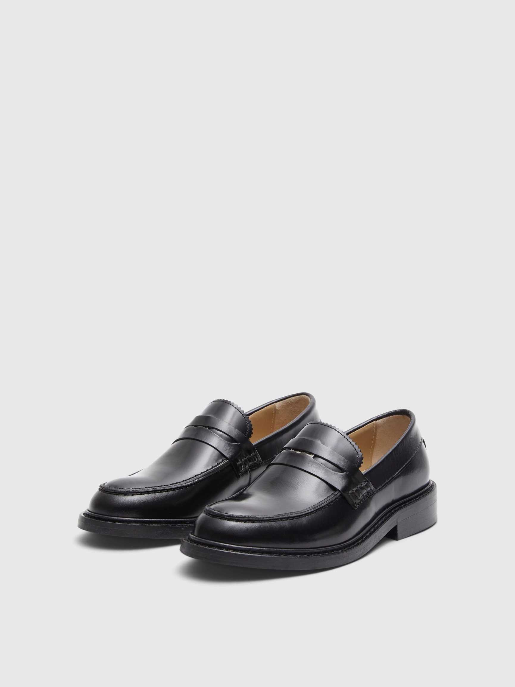 LEATHER LOAFERS, Black, highres