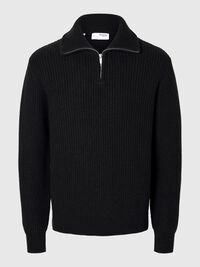 WOLLGEMISCH STRICK HALF-ZIP PULLOVER, Black, highres