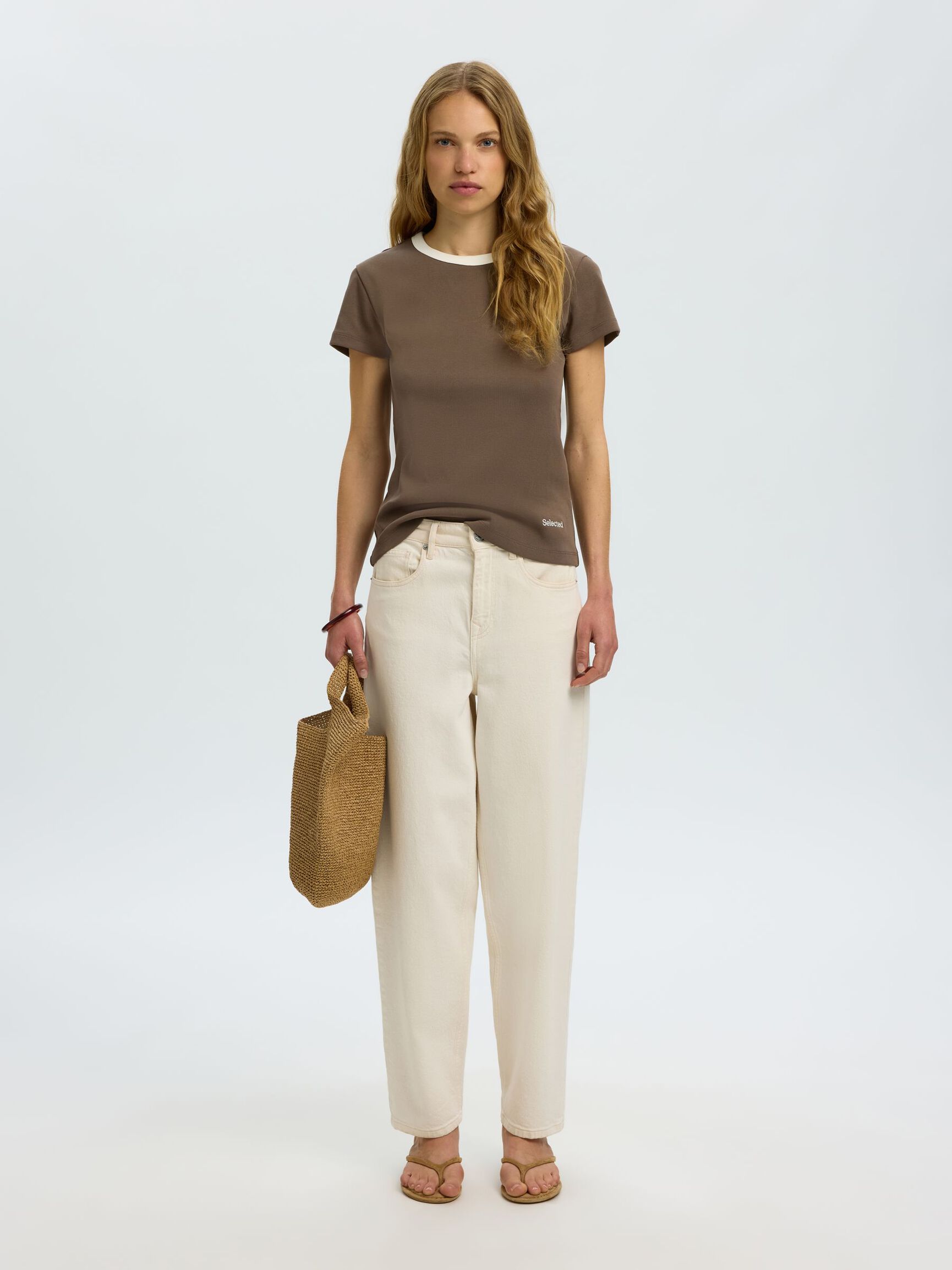 COTTON SHORT-SLEEVED T-SHIRT, Chocolate Chip, highres