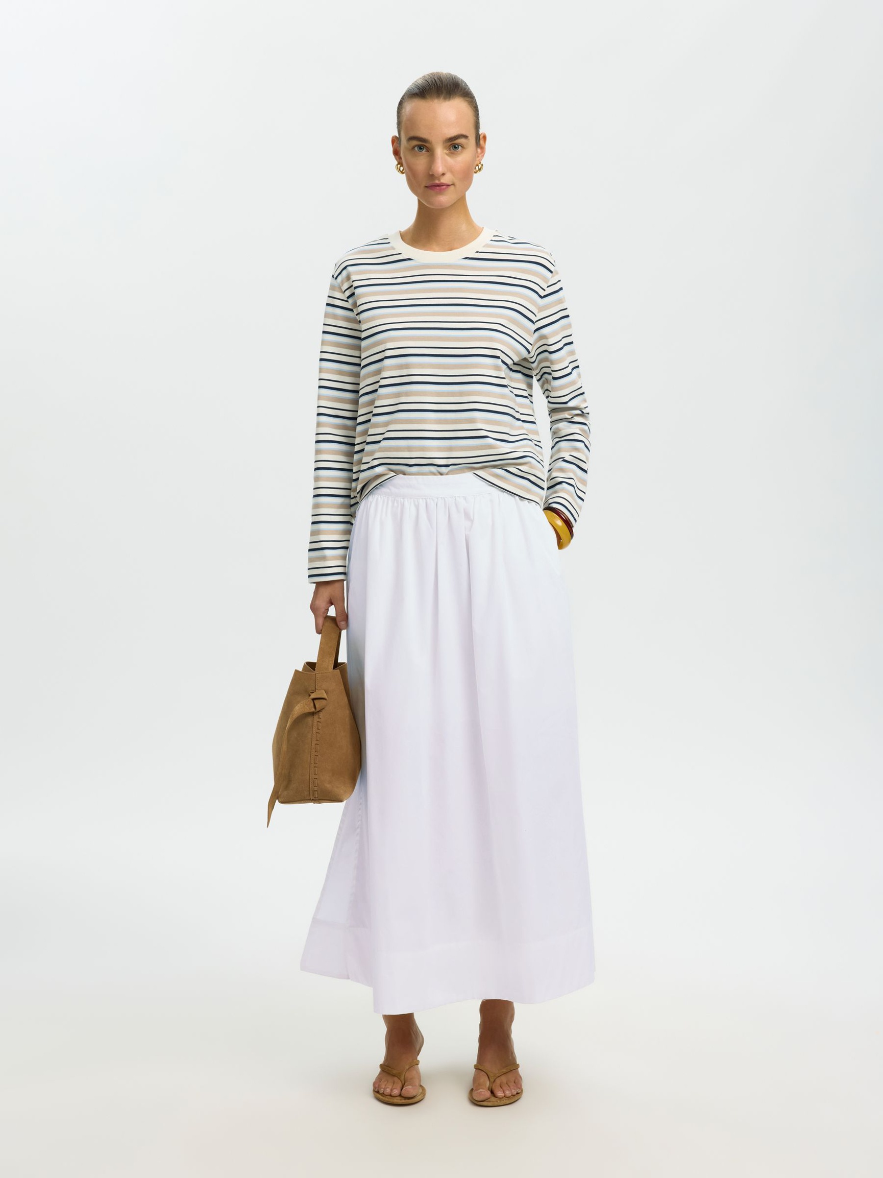 COTTON MAXI SKIRT, Bright White, highres