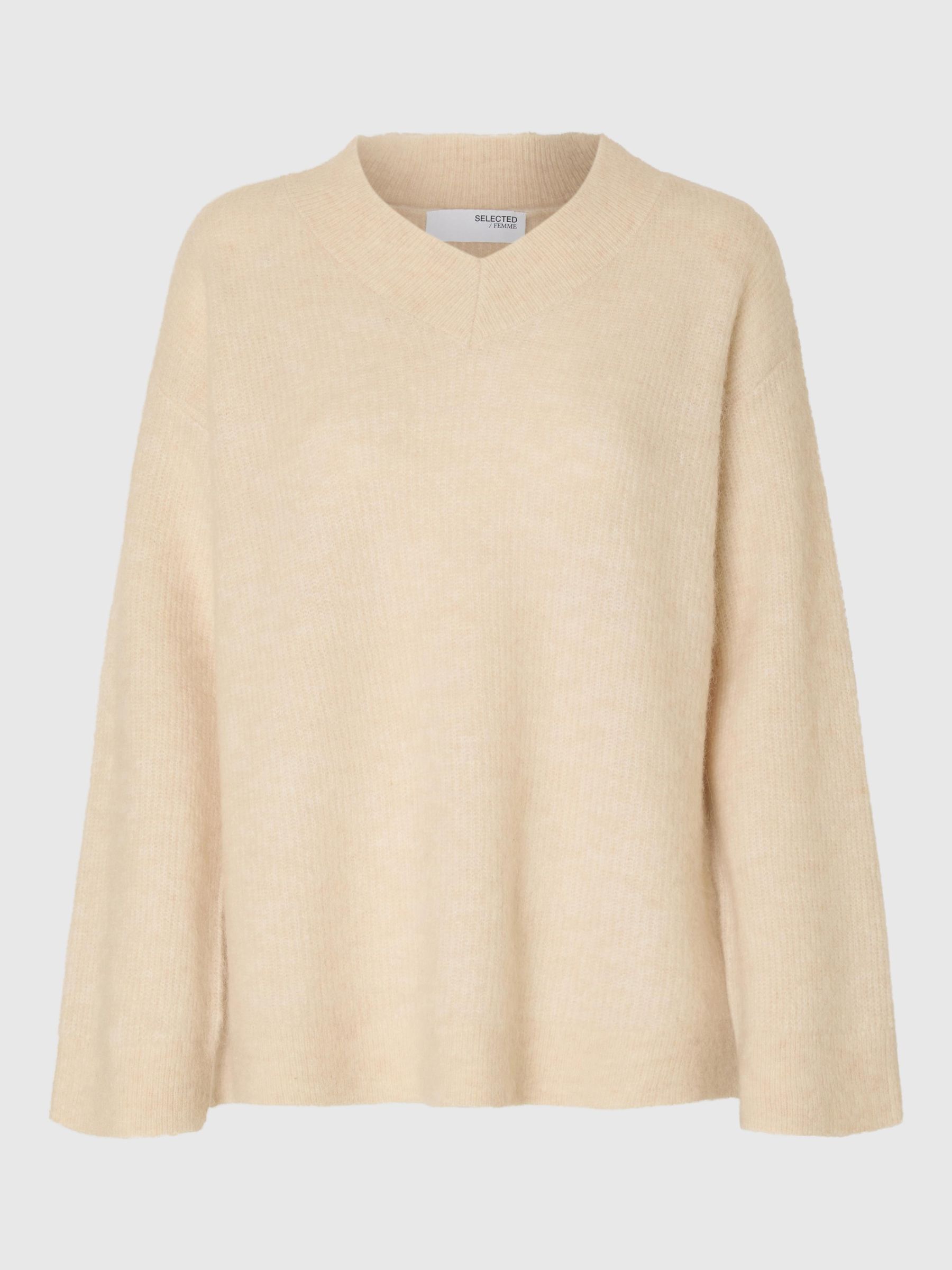 WOOL BLEND KNITTED PULLOVER, Birch, highres