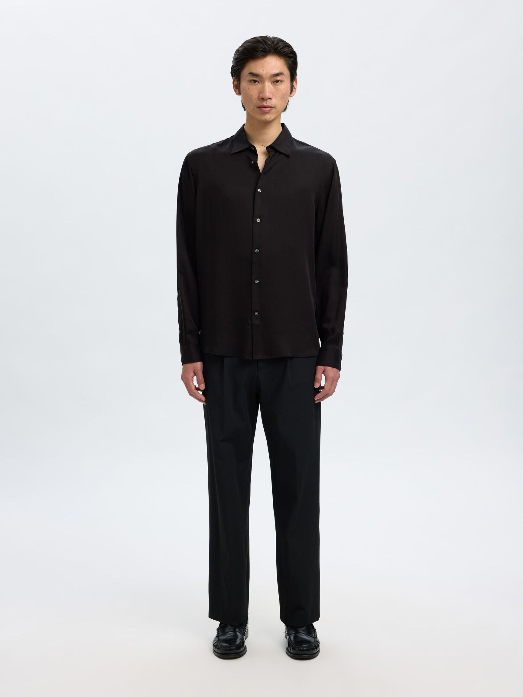 RELAXED FIT SATIN SHIRT, Black, highres