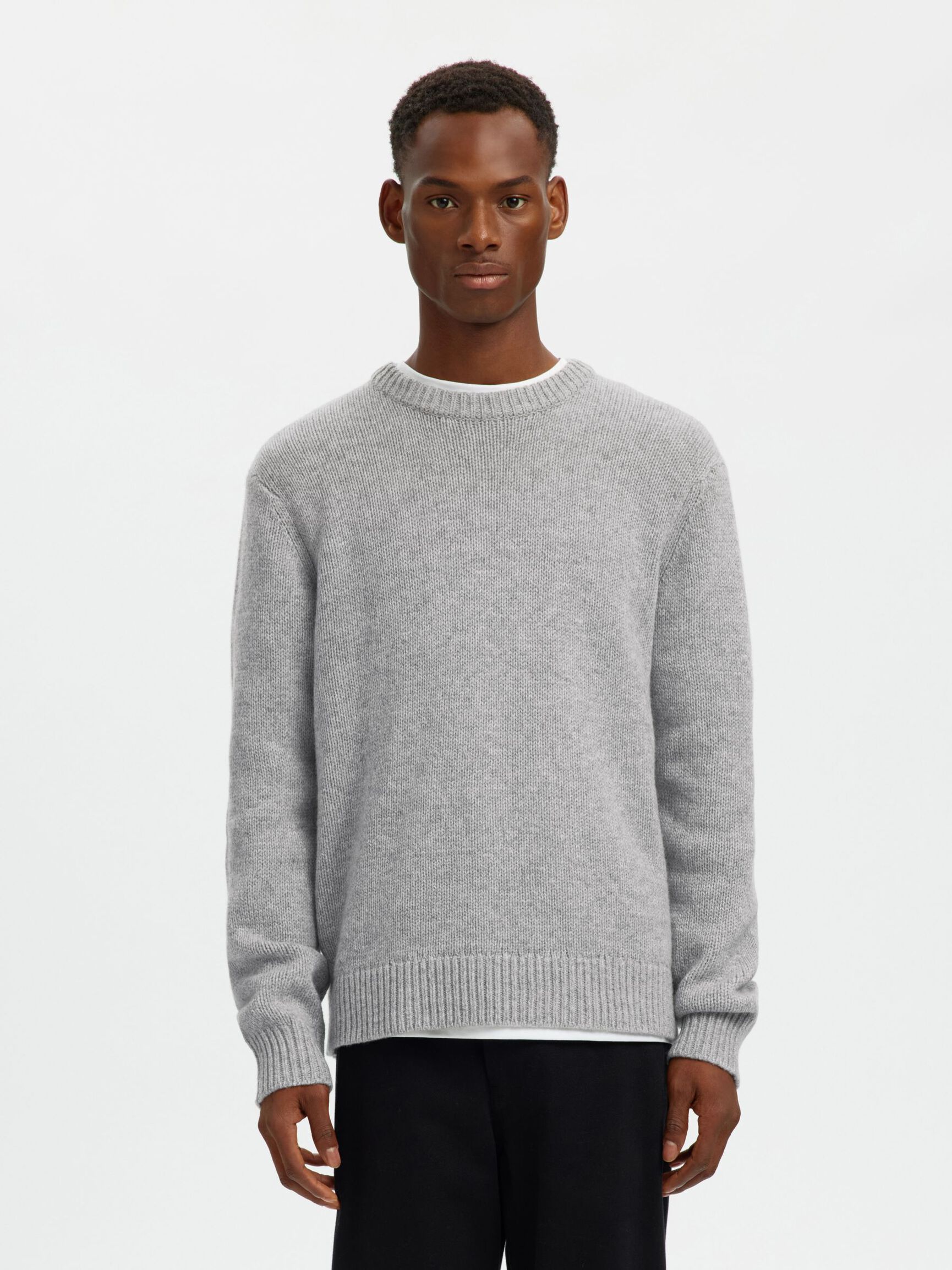 WOOL BLEND RELAXED FIT JUMPER, Light Grey Melange, highres