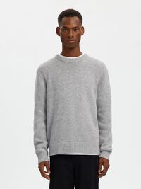 WOOL BLEND RELAXED FIT JUMPER, Light Grey Melange, highres