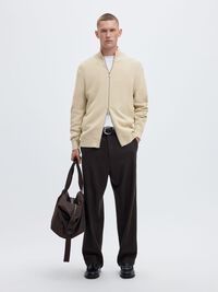 ZIPPED HIGH NECK PULLOVER, Oatmeal, highres