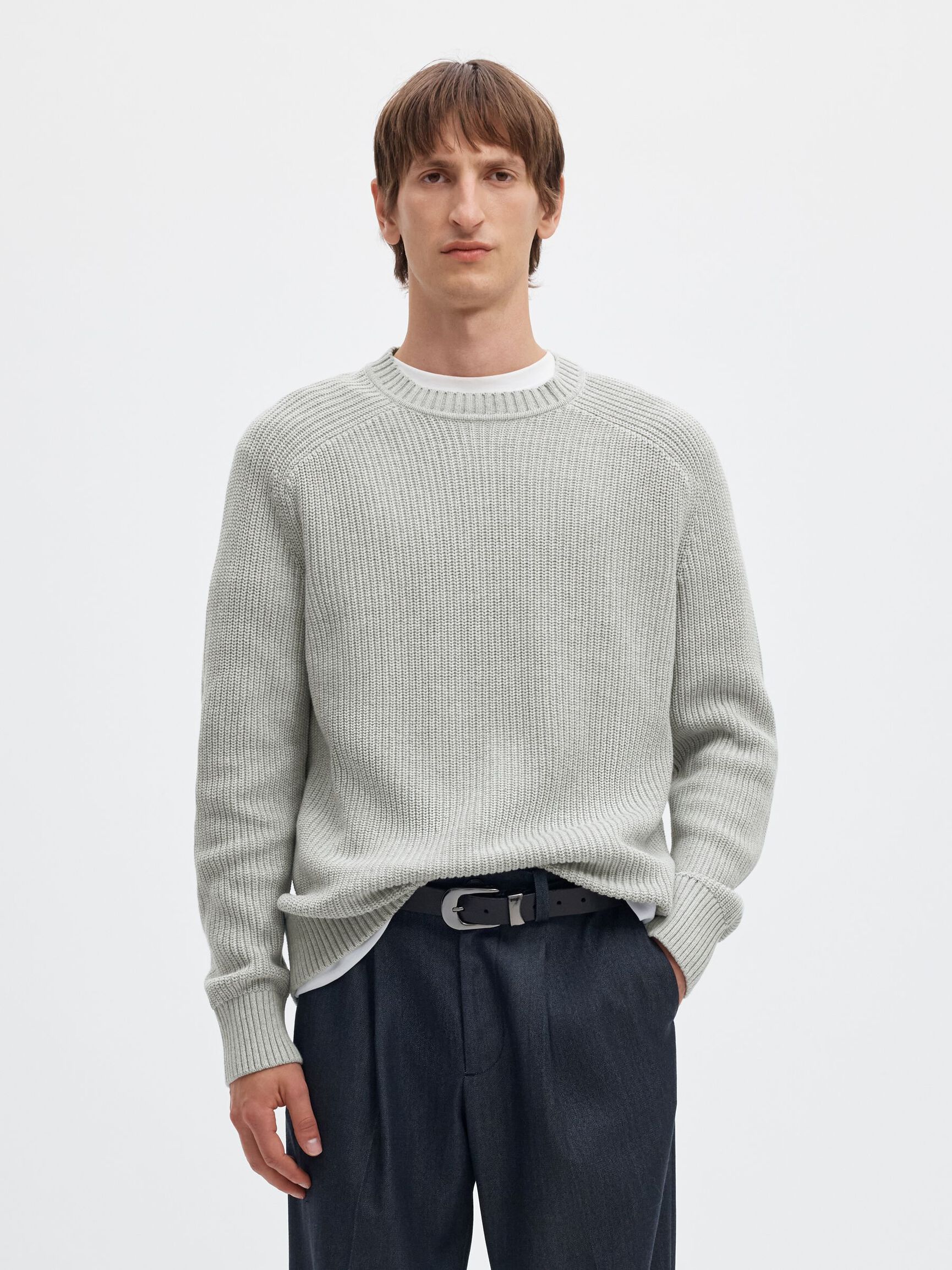 CREW NECK JUMPER, Light Grey Melange, highres