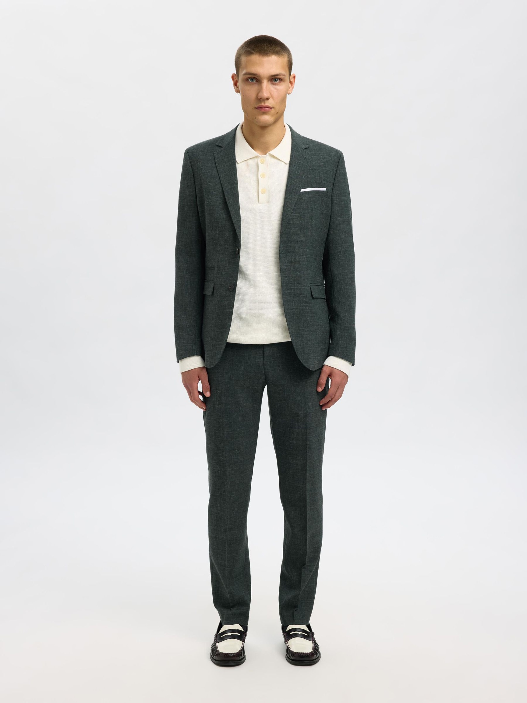 SLIM FIT SINGLE-BREASTED BLAZER, Dark Green, highres