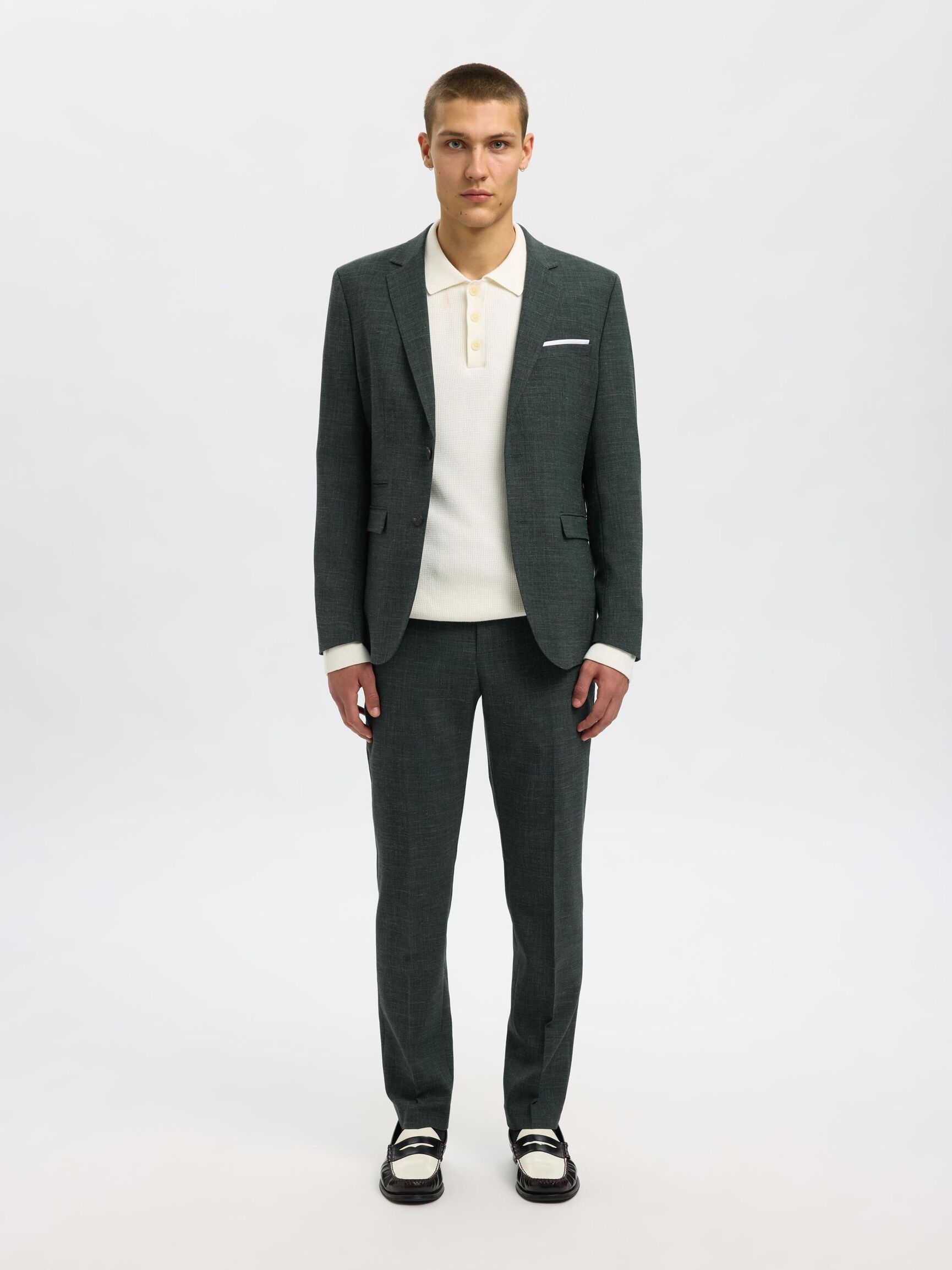 SLIM FIT SINGLE-BREASTED BLAZER, Dark Green, highres