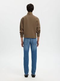 RIBBED HALF ZIP LONG-SLEEVED POLO, Morel, highres