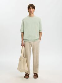 KNITTED COTTON T-SHIRT, Aqua Gray, highres