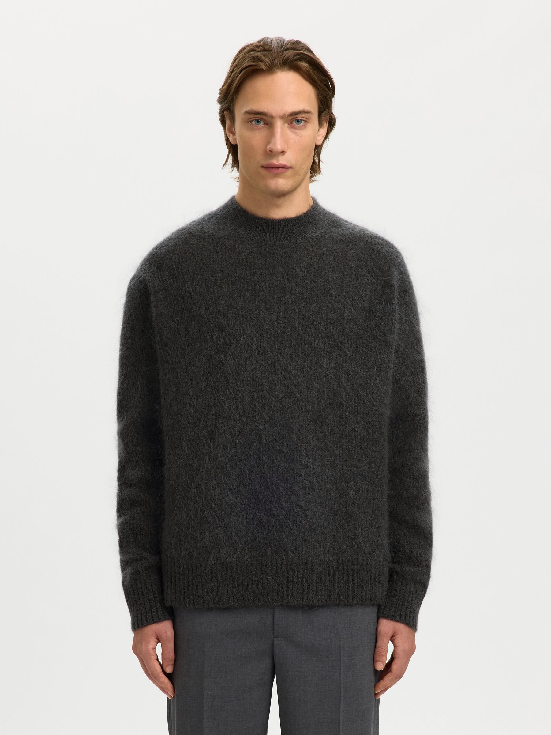 MOHAIRMIX PULLOVER MET RONDE HALS, Asphalt, highres