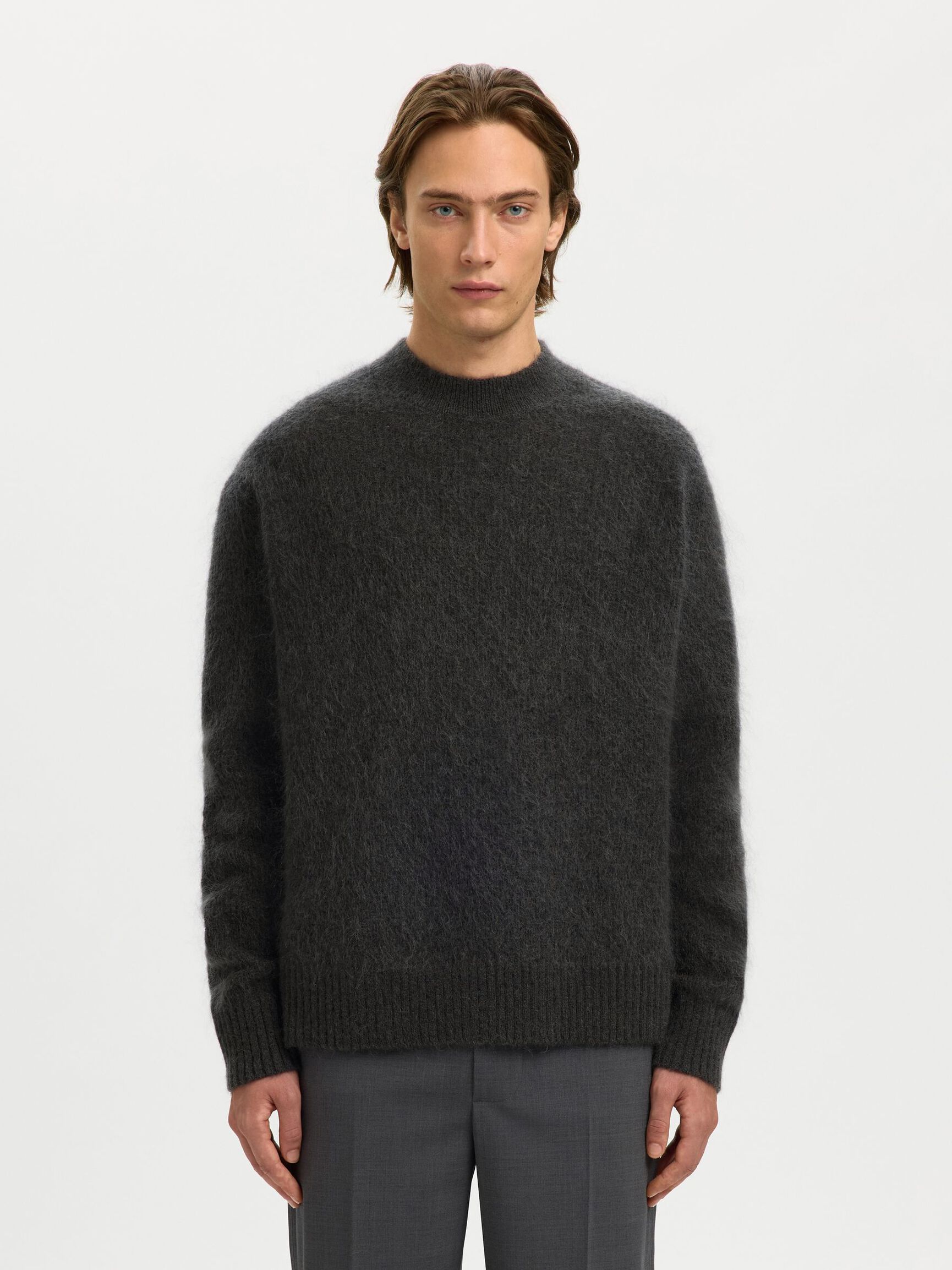 MOHAIRMIX PULLOVER MET RONDE HALS, Asphalt, highres