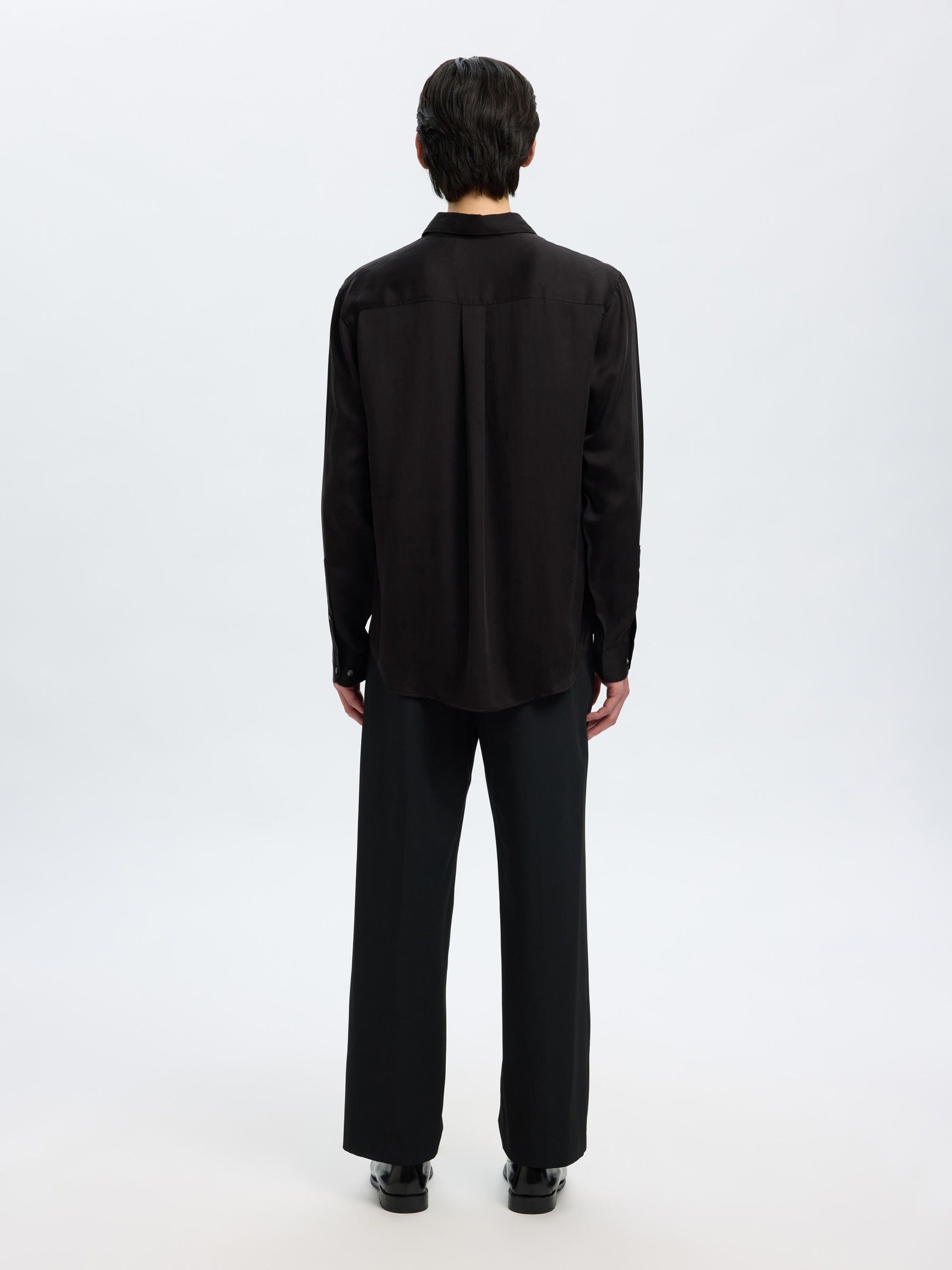 RELAXED FIT SATIJNEN BLOUSE, Black, highres