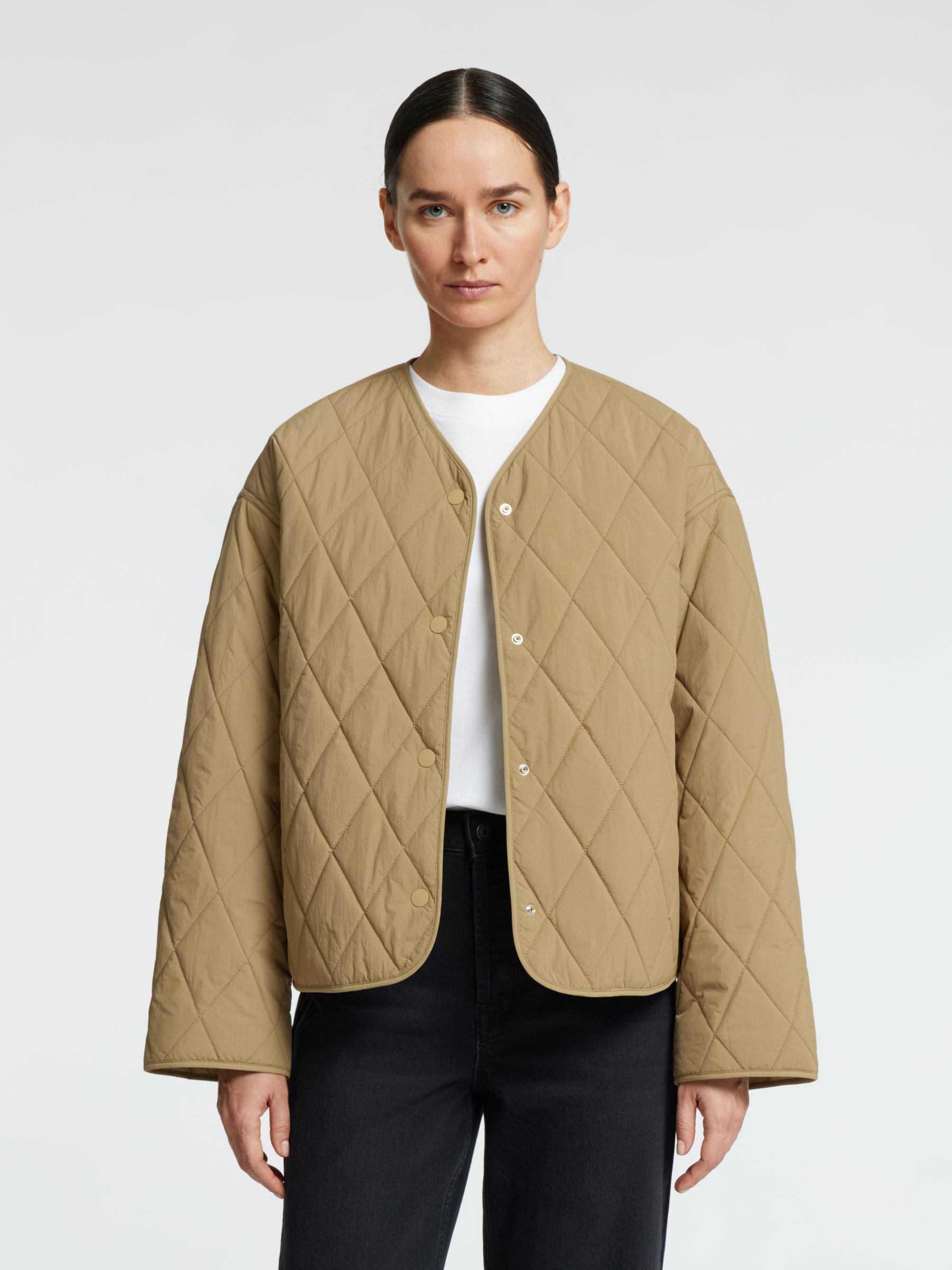 QUILTED SHORT JACKET, Greige, highres