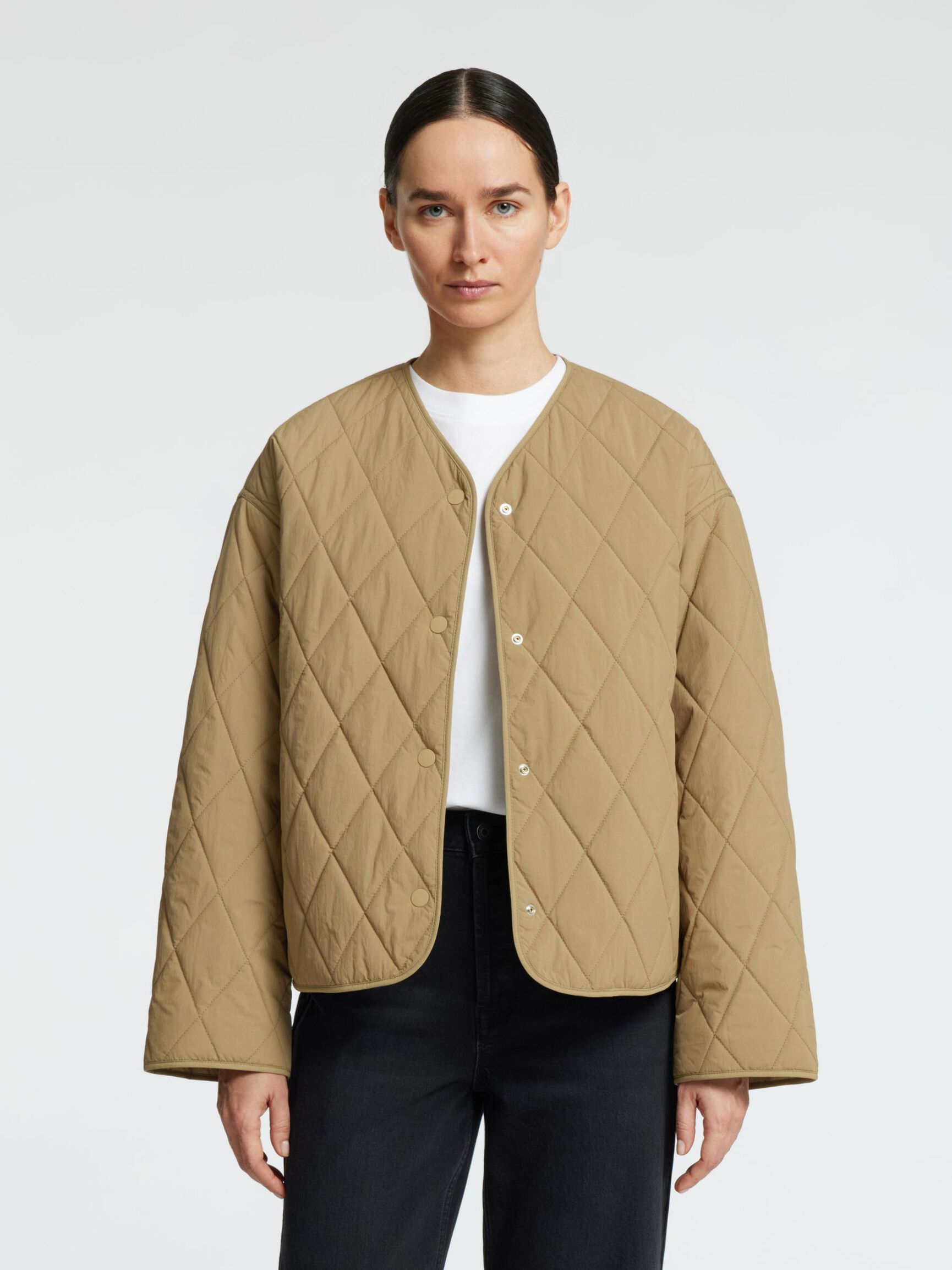 QUILTED SHORT JACKET, Greige, highres