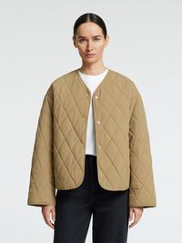 QUILTED SHORT JACKET, Greige, highres