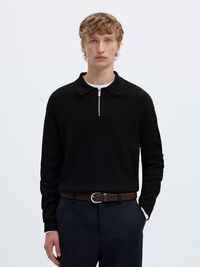 HALF ZIP PULLOVER, Black, highres