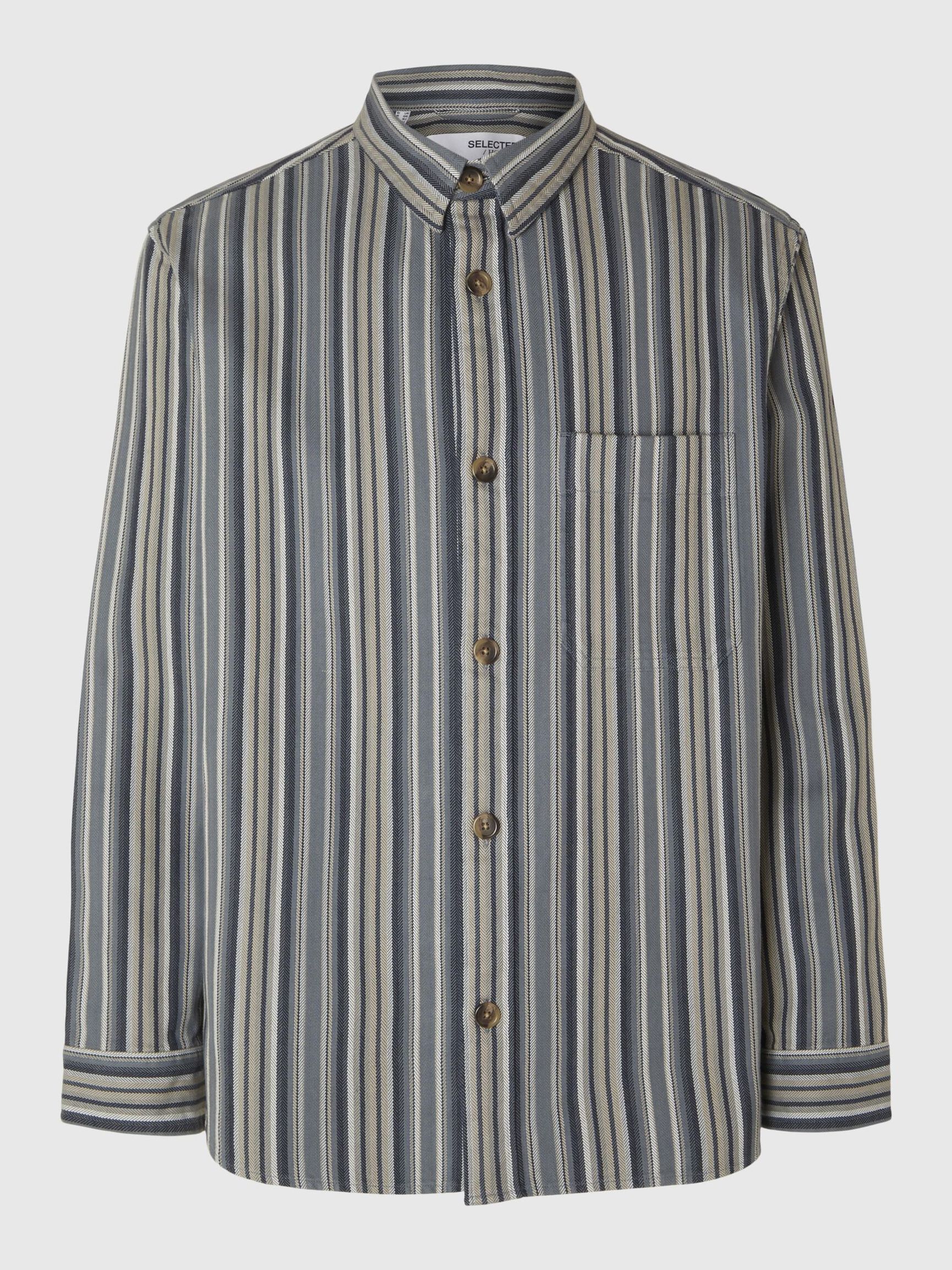 STRIPED COTTON OVERSHIRT, Stormy Weather, highres
