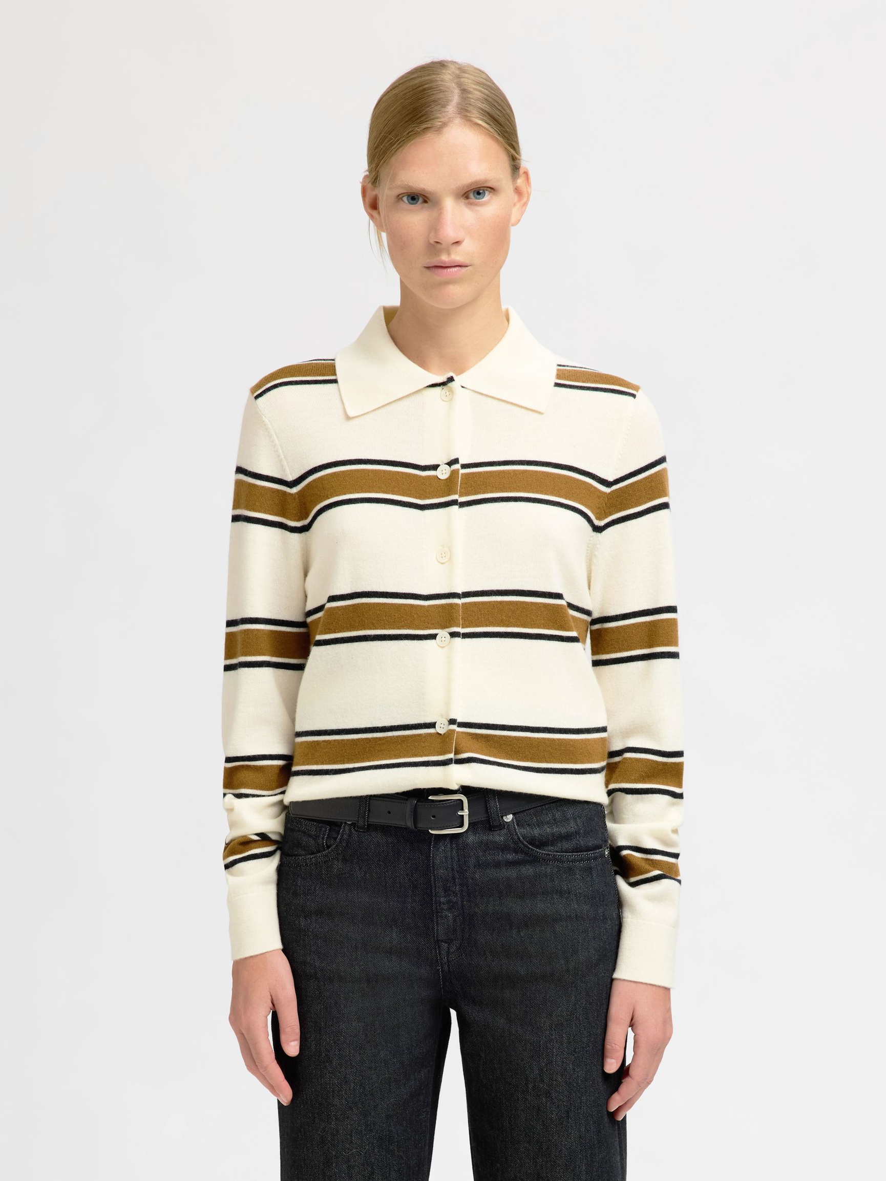 100% MERINO WOOL LONG-SLEEVED POLO, Egret, highres
