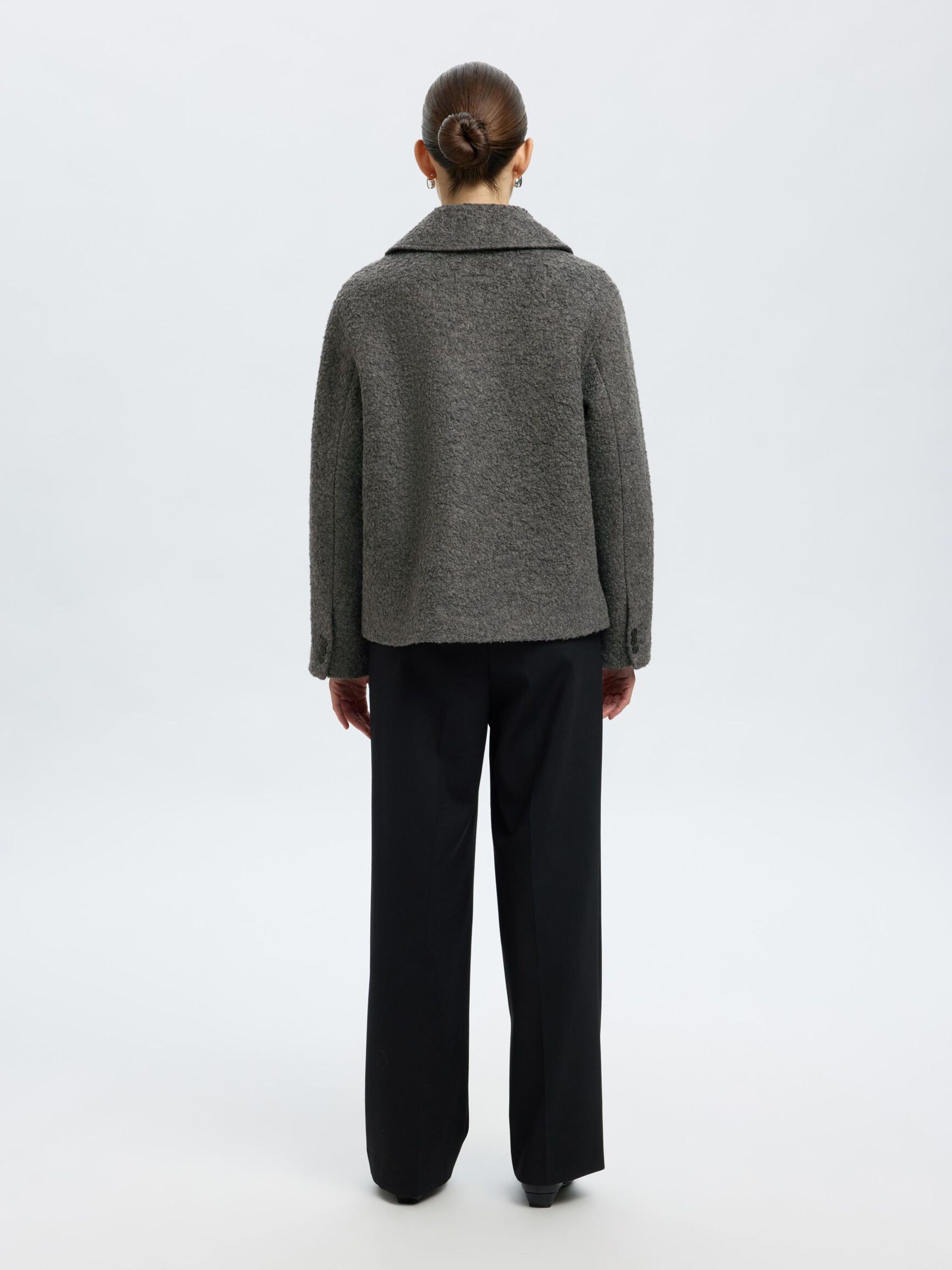 WOOL BLEND BOUCLE SHORT JACKET, Medium Grey Melange, highres