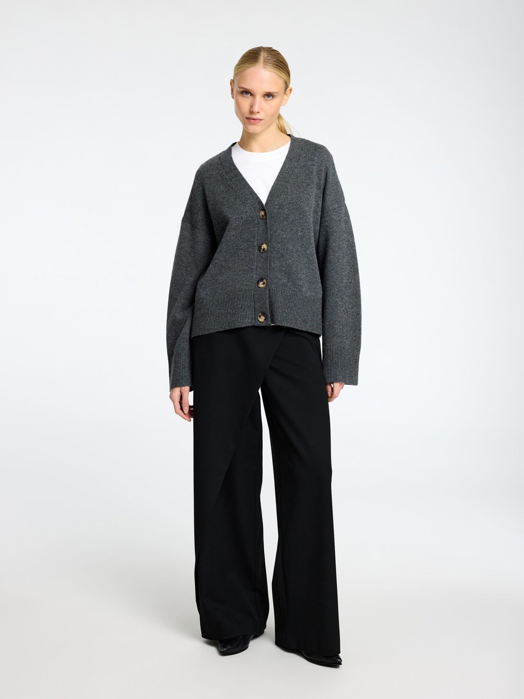WOLLGEMISCH STRICKJACKE, Medium Grey Melange, highres