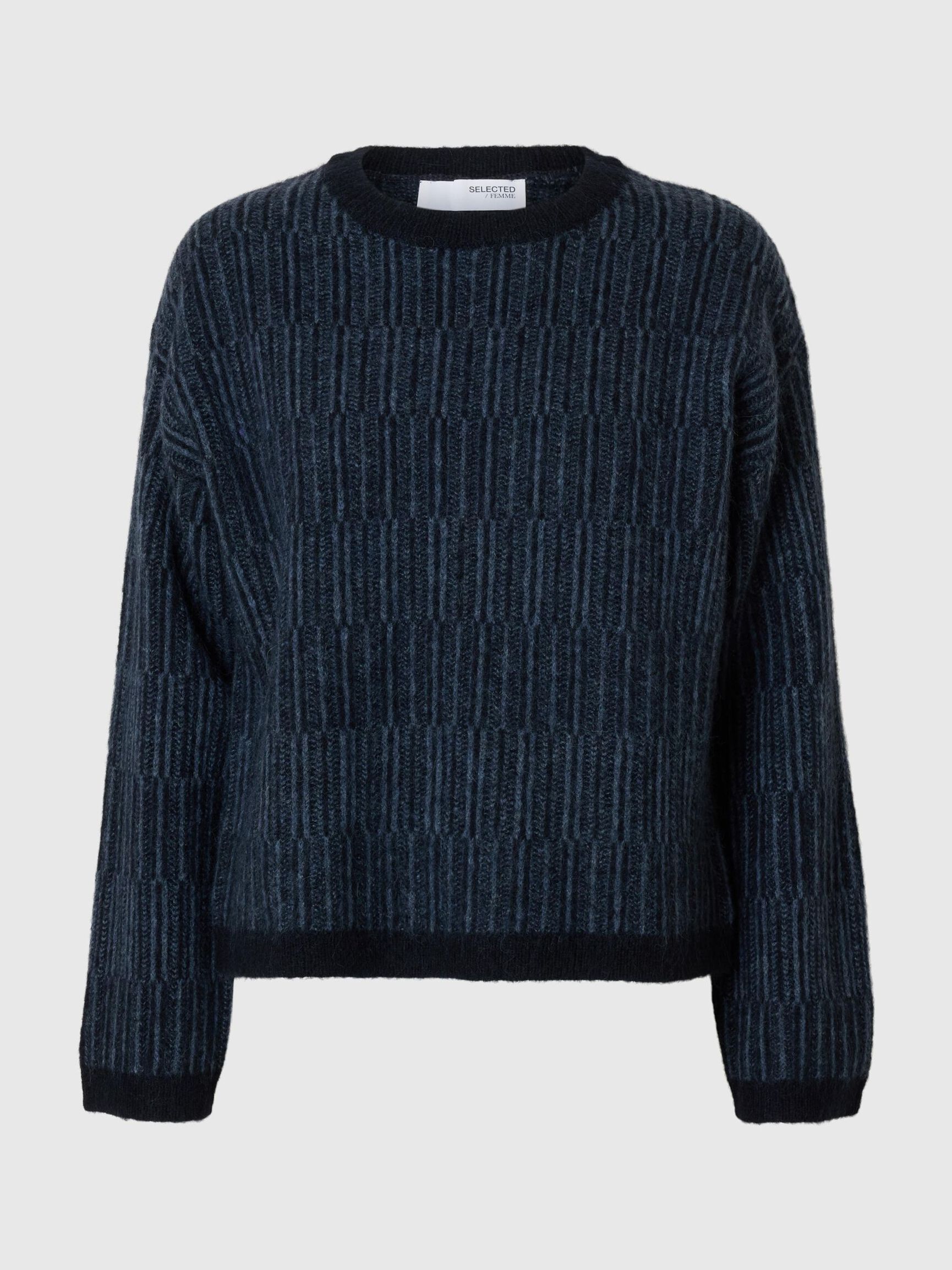 WOOL BLEND KNITTED JUMPER, Dark Sapphire, highres