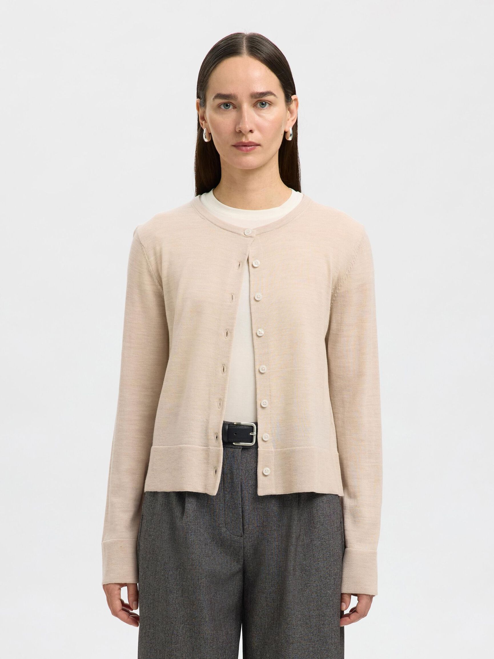 CARDIGAN A MAGLIA, Oatmeal, highres