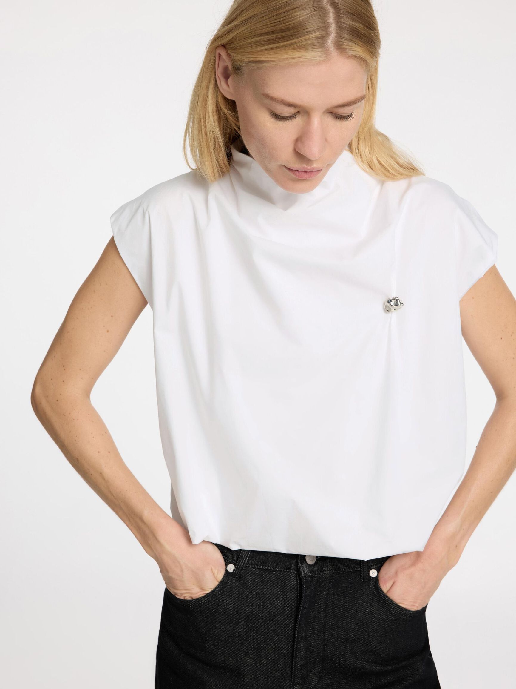 HØY HALS CROP-TOPP, Bright White, highres